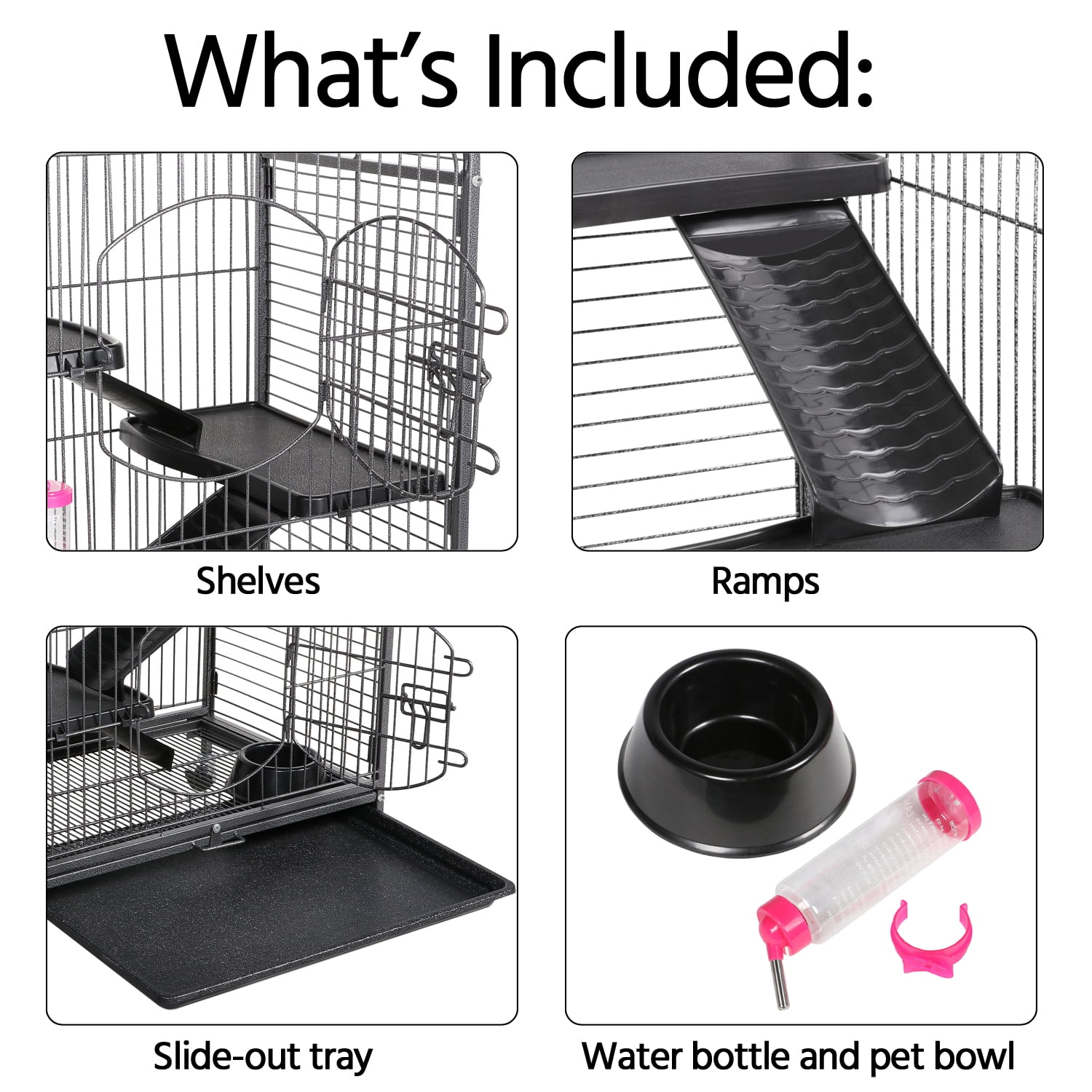 Alden Design 52''H Small Animals Rolling Cage 6 Levels 3 Front Doors Pet Bowl Water Bottle, Black - Image 6