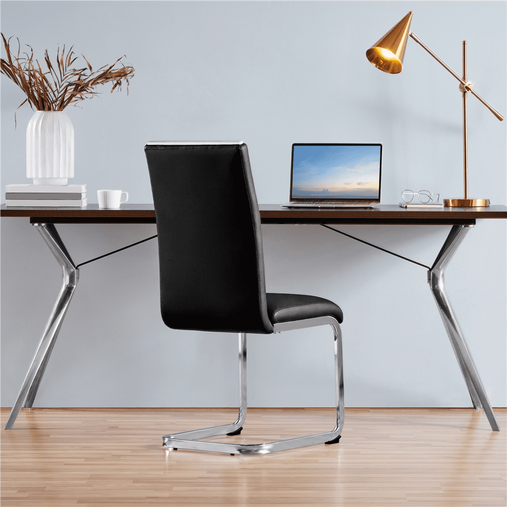 Alden Design 2PCS Faux Leather Dining Chairs with Metal Legs for Kitchen, Black - Image 6