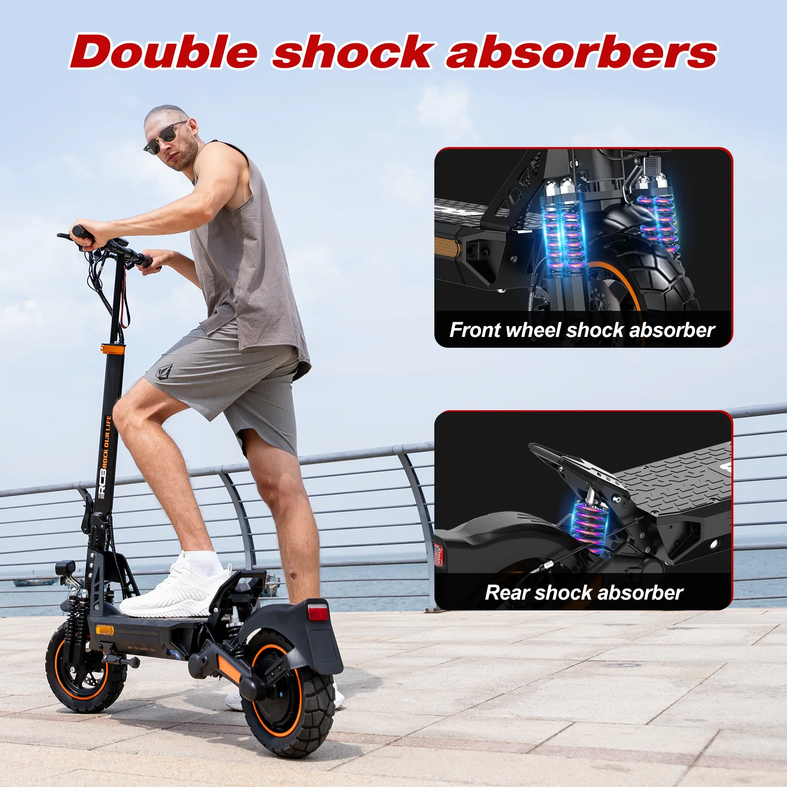 RCB D5PRO Electric Scooter Adult,1600W Peak Motor, 48V27Ah Battery, Up to 80 Miles Range, 10"Anti-Flat Off-Road Tires, Dual Brakes&Dual Suspension, Foldable Commuter Scooter with App & NFC - Image 8