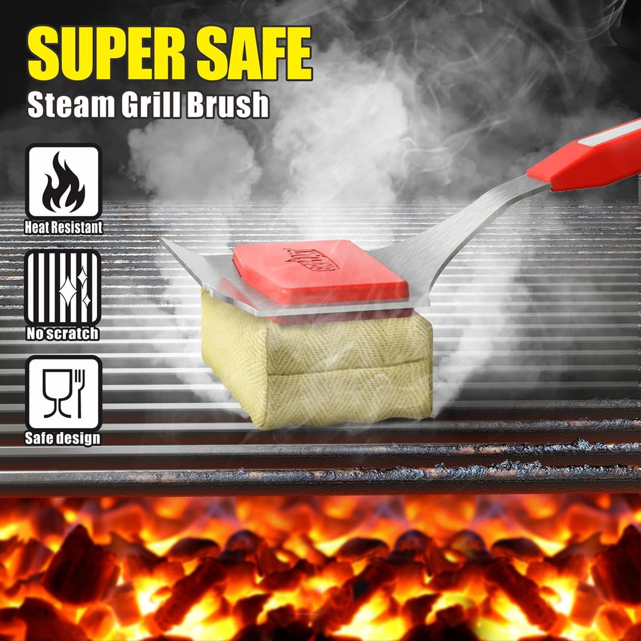 GRILLART Grill Brush Bristle Free. Upgraded BBQ Replaceable Cleaning Head, Unique Seamless-Fitting Scraper Tools for Cast Iron/Stainless-Steel Grates, Safe Barbecue Grill Cleaner-Red - Image 4