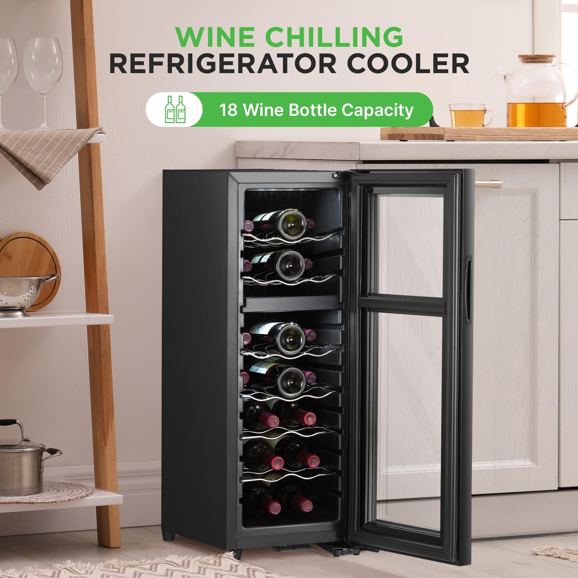 NutriChef Wine Refrigerator Cellar, 18 Storage & 58.2 Liters Internal Capacity, Single Zone Chiller - Image 6