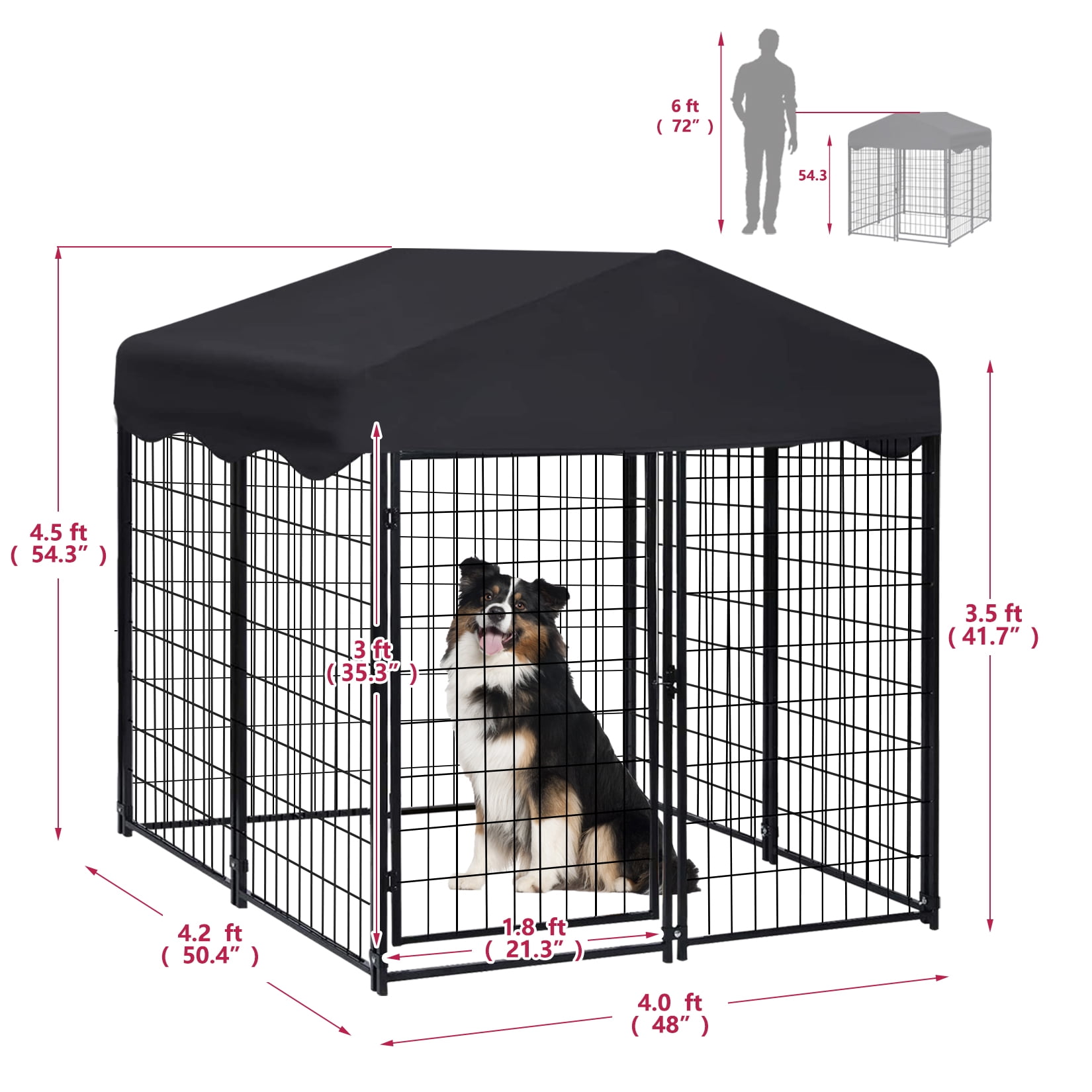 Jhsomdr 4.2ft x 4ft x 4.5ft Outdoor Dog Kennel with UV-Resistant Oxford Cloth Roof, 8 Panels Metal Dog Fence for Medium Small Dogs - Image 7