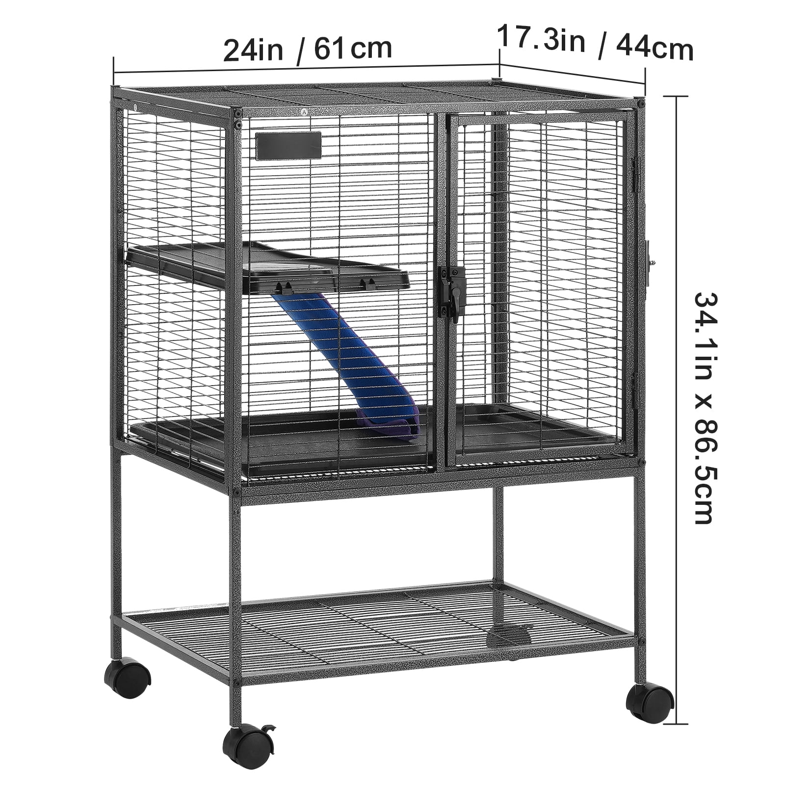 KFFKFF 64.6" Metal Cage on Wheels, Spacious 4-Level Habitat for Small Pets, Includes Ramps & Tray, Simple Assembly, Ideal for Ferrets, Rats, Guinea Pigs, Chinchillas, Squirrels, Hedgehogs, Bunnies - Image 5