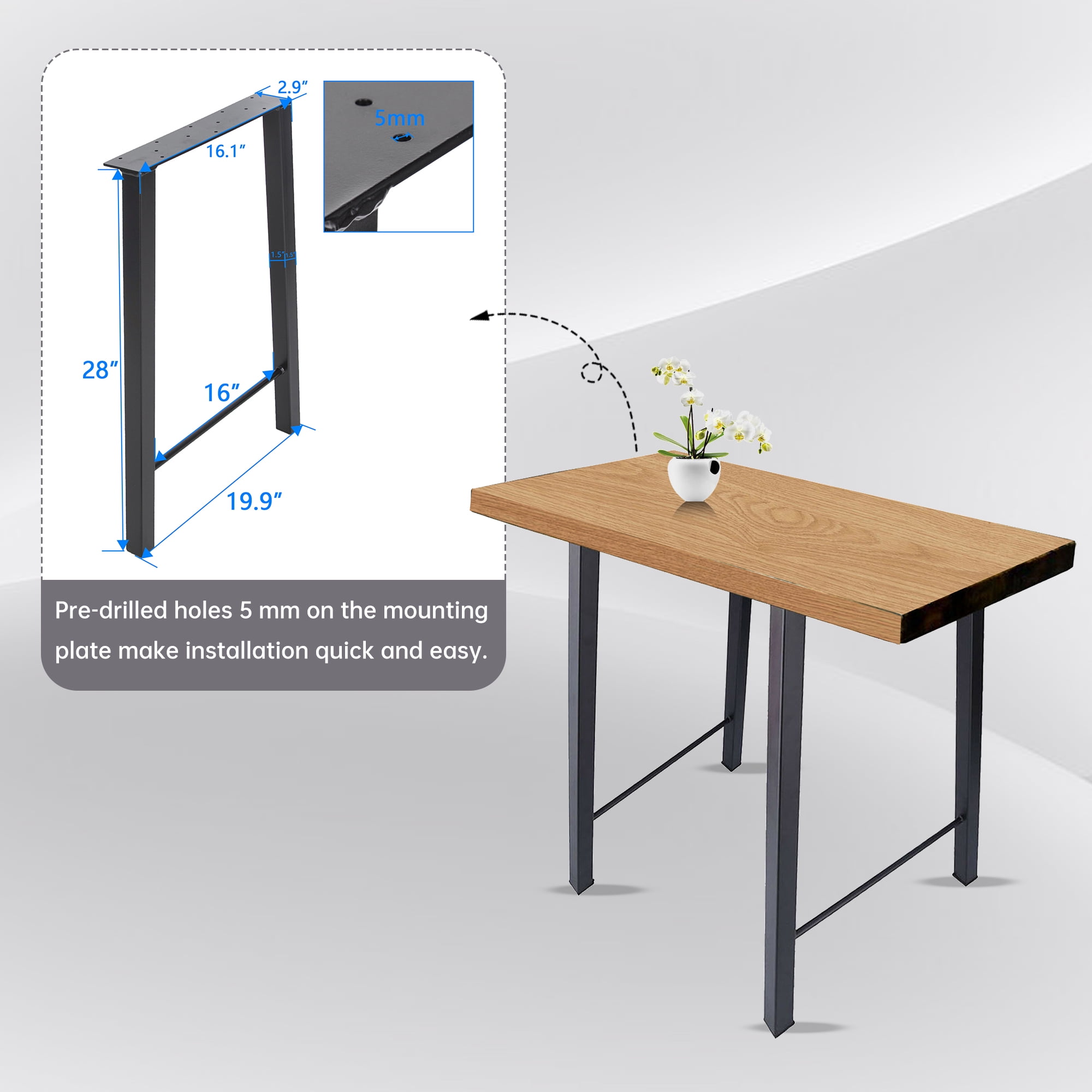 Kojem Clearance 28" Desk Legs ,Metal Chair Legs Table Legs ,28"H×20"W, Black Heavy Duty, Set of 2 ,Steel Desk Leg,Furniture Leg - Image 2