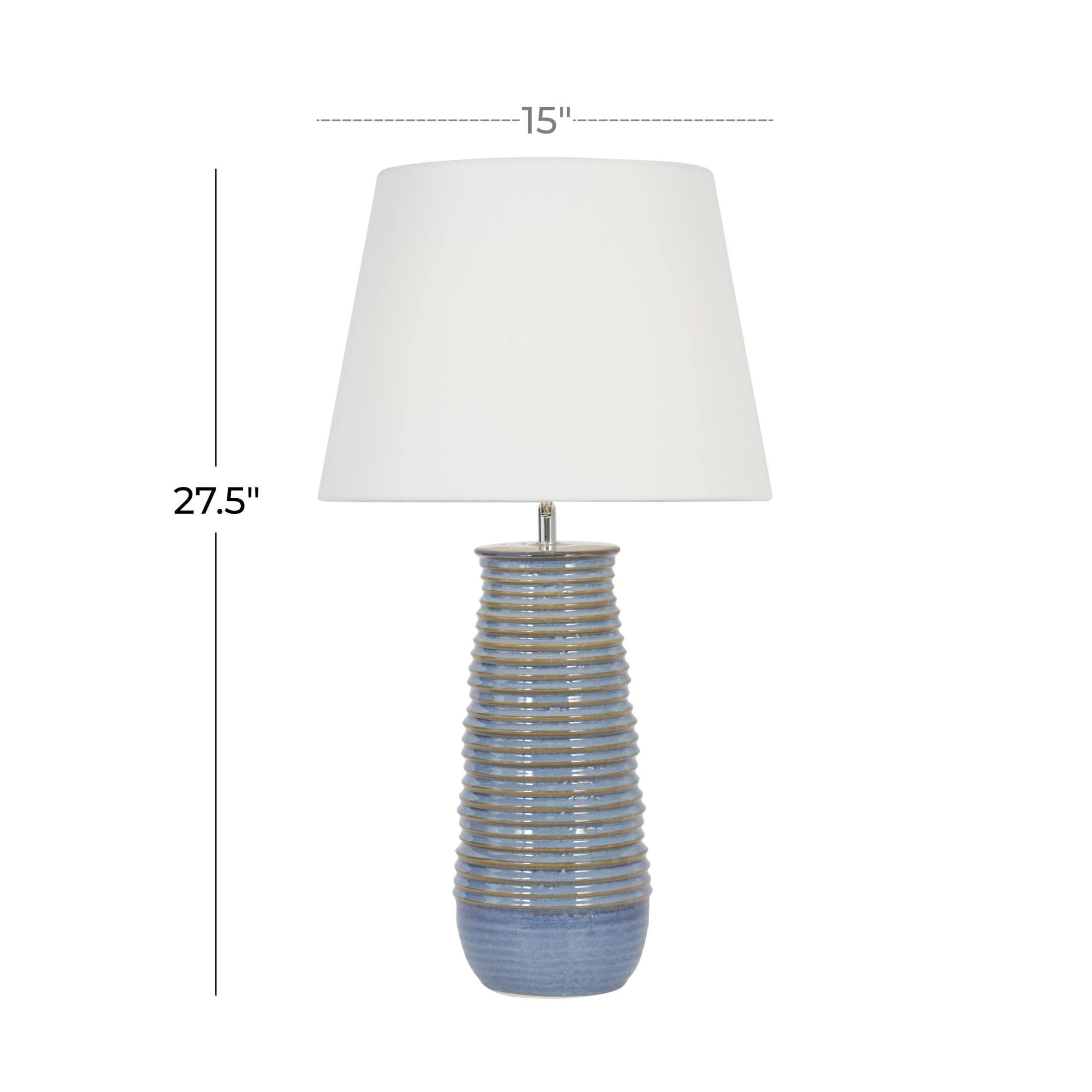 DecMode 28" Ribbed Blue Table Lamp with White Fabric Shade - Image 10