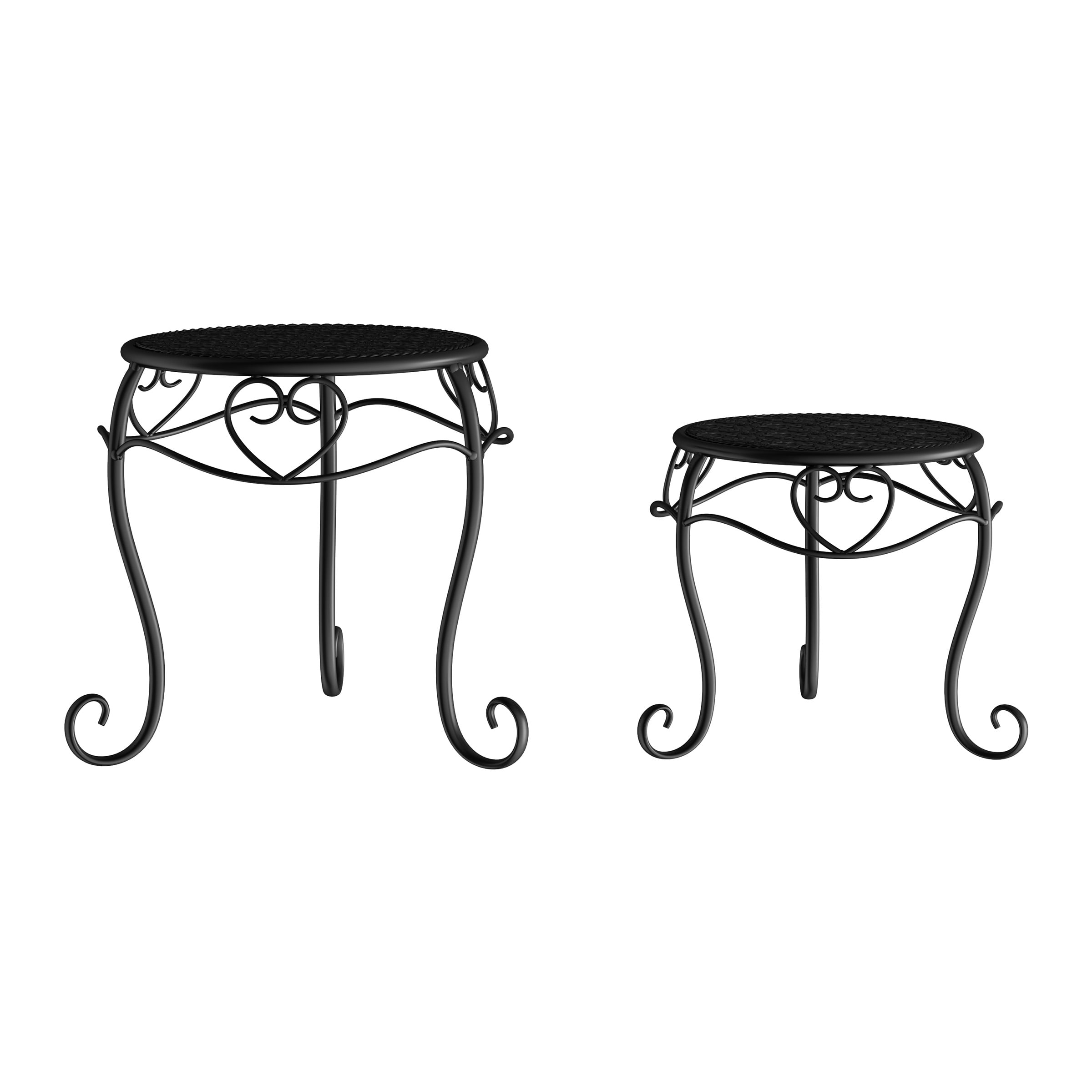 Plant Stands ' Set of 2 Indoor or Outdoor Nesting Wrought Iron Inspired Metal Round Decor - Image 7