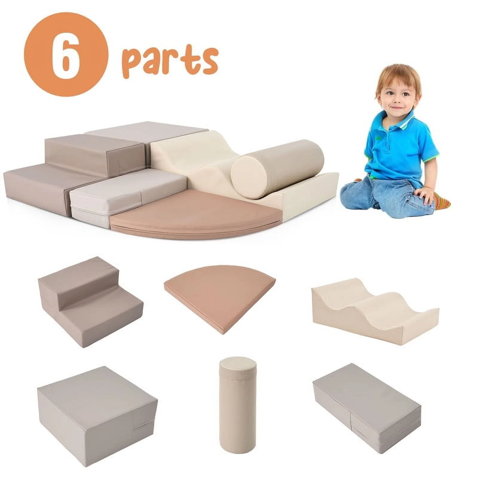 Aukfa 6-Piece Kids Climbing Toys, Baby Climber Blocks for Toddlers, Foam Play Gym Climbing Structures for Indoor Climb - Earth Tone - Image 7
