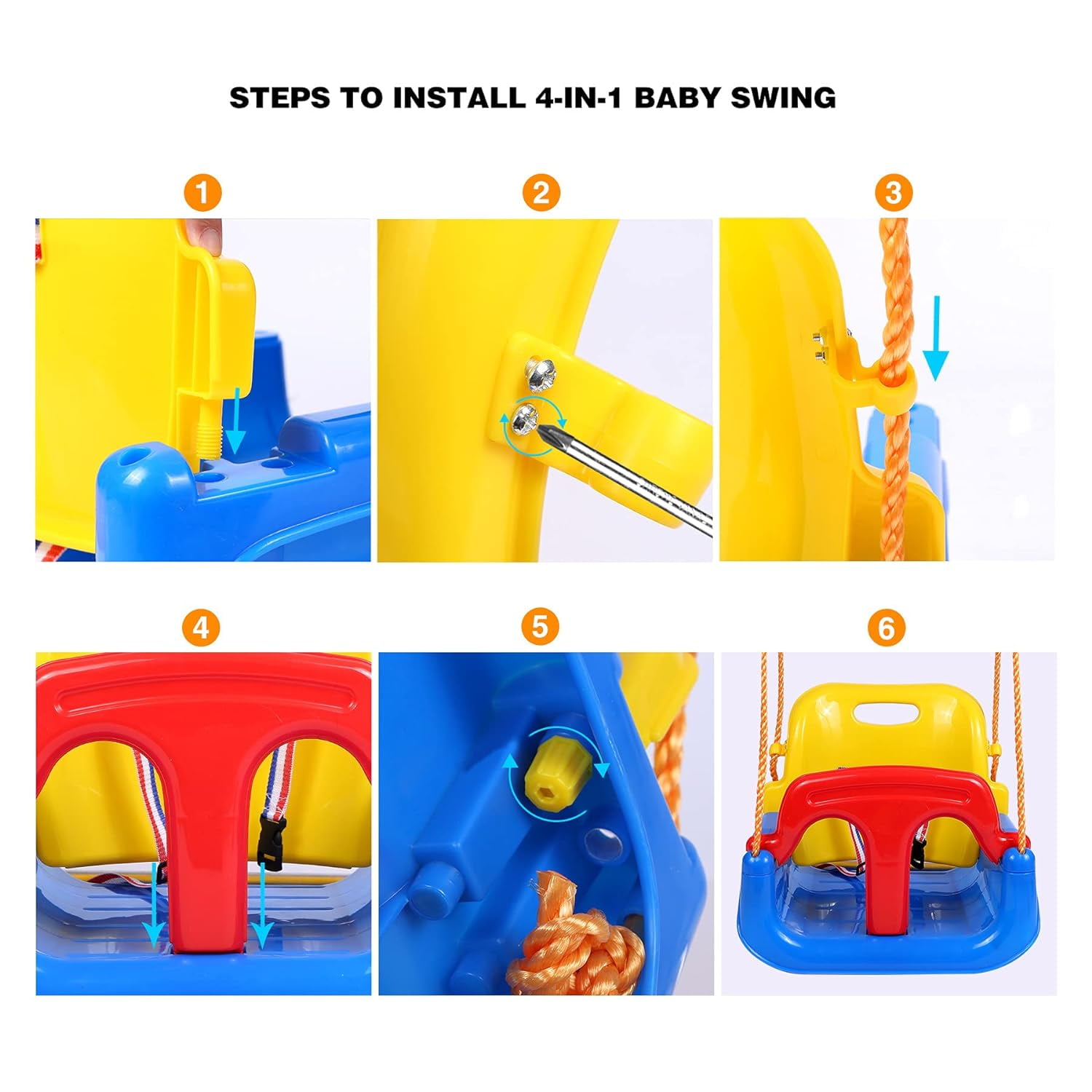 Lineslife 4-in-1 Baby Swing Seat with Tray, Toddler Swing, Anti-Flip Snug & Secure Detachable Infants to Teens Kids Swing Seat for Outside Playground, Blue - Image 5