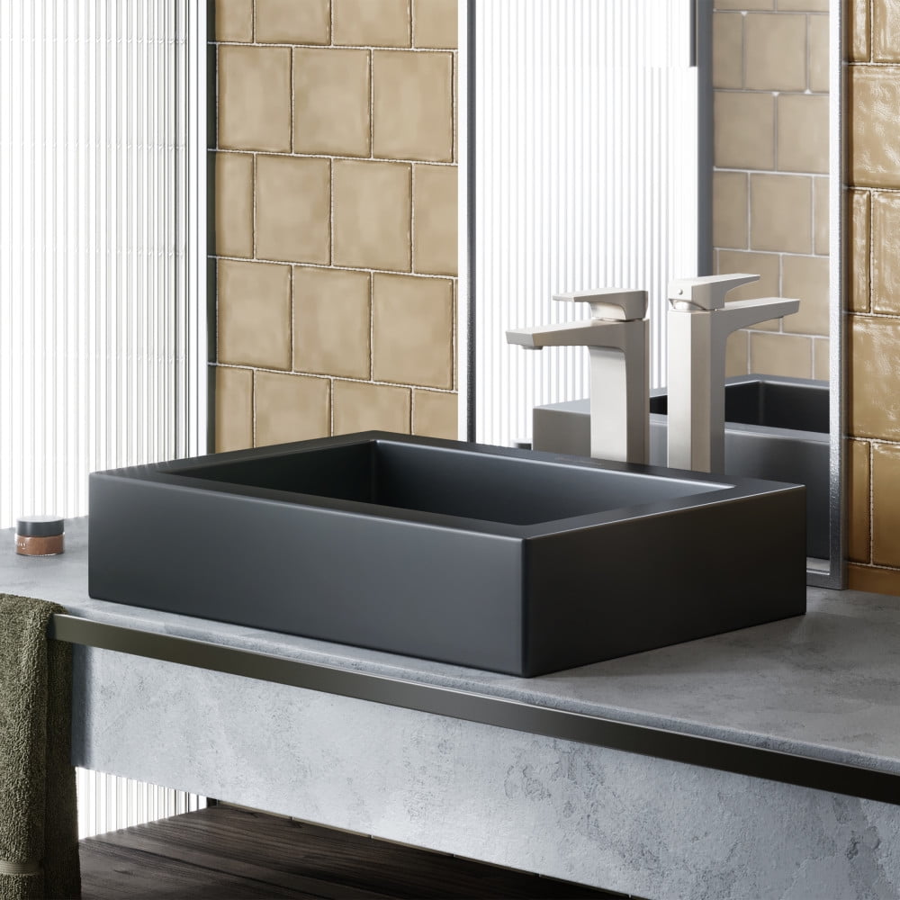 Voltaire Ceramic Rectangle Vessel Sink, Matte Black - Image 5
