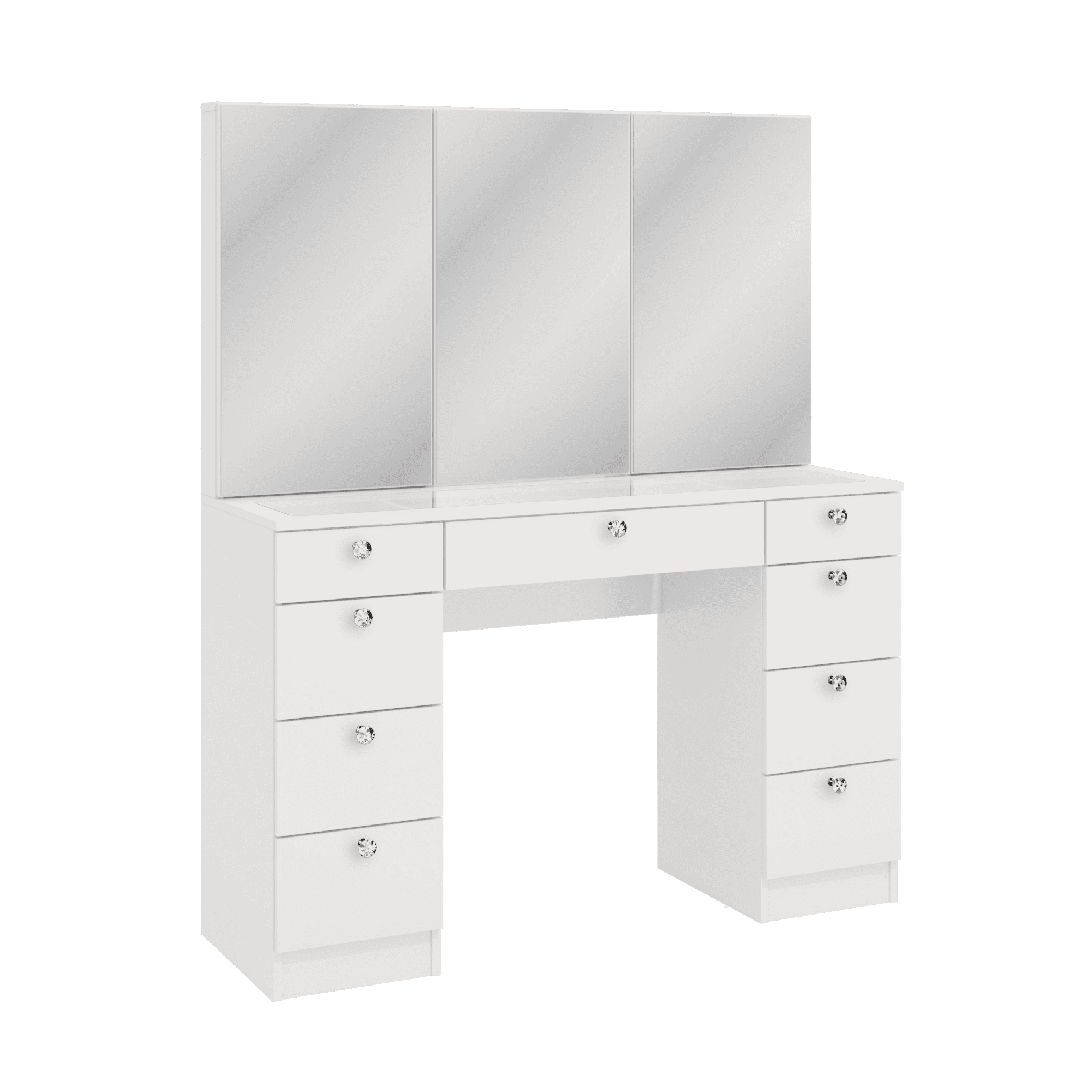 Ember Interiors Modern Vanity Table, 9 Drawers Cabinet Mirrors Crystal Knobs White for Bedroom - Image 4
