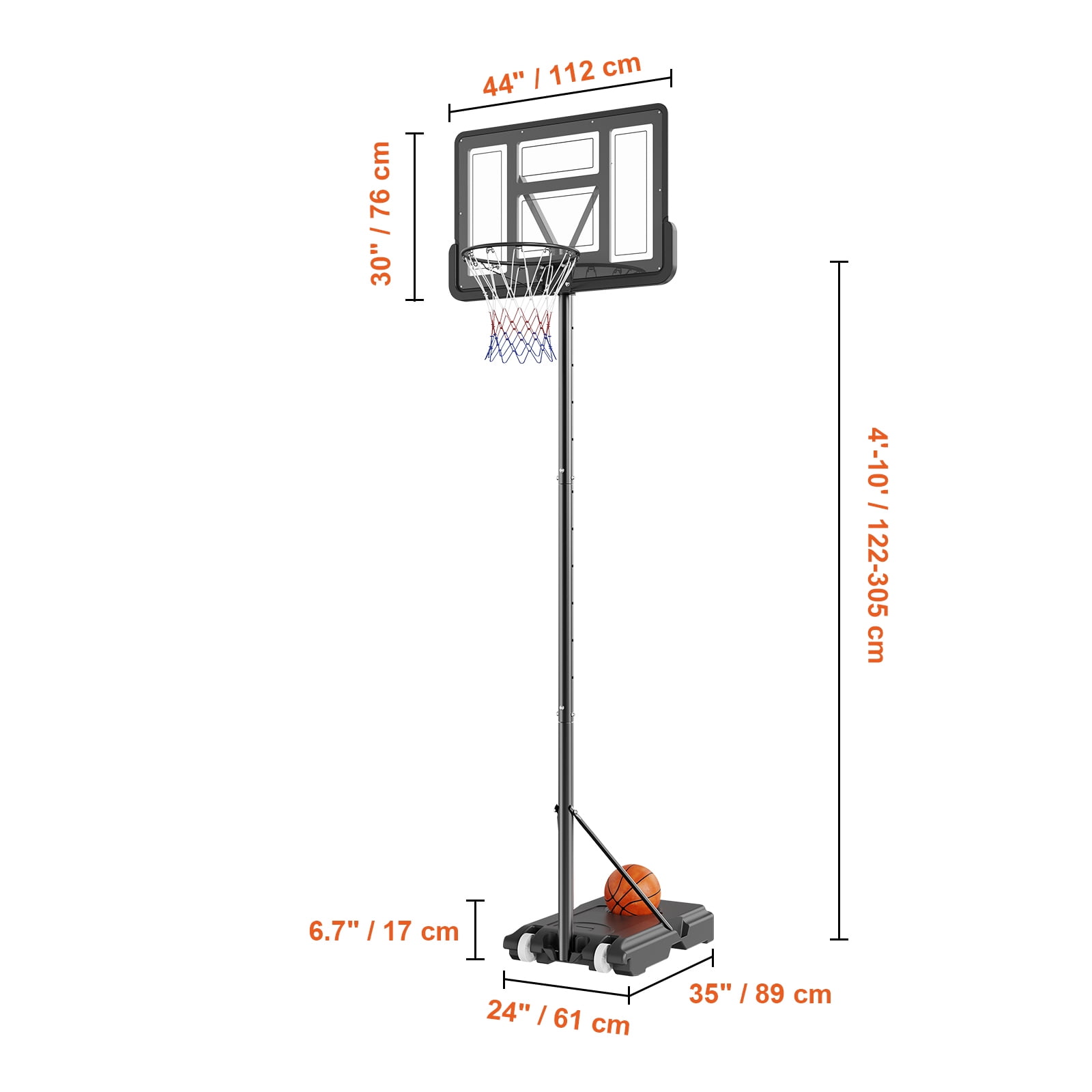 KFFKFF 4-10ft Adjustable Basketball System with 44" Shatterproof Backboard - Image 3