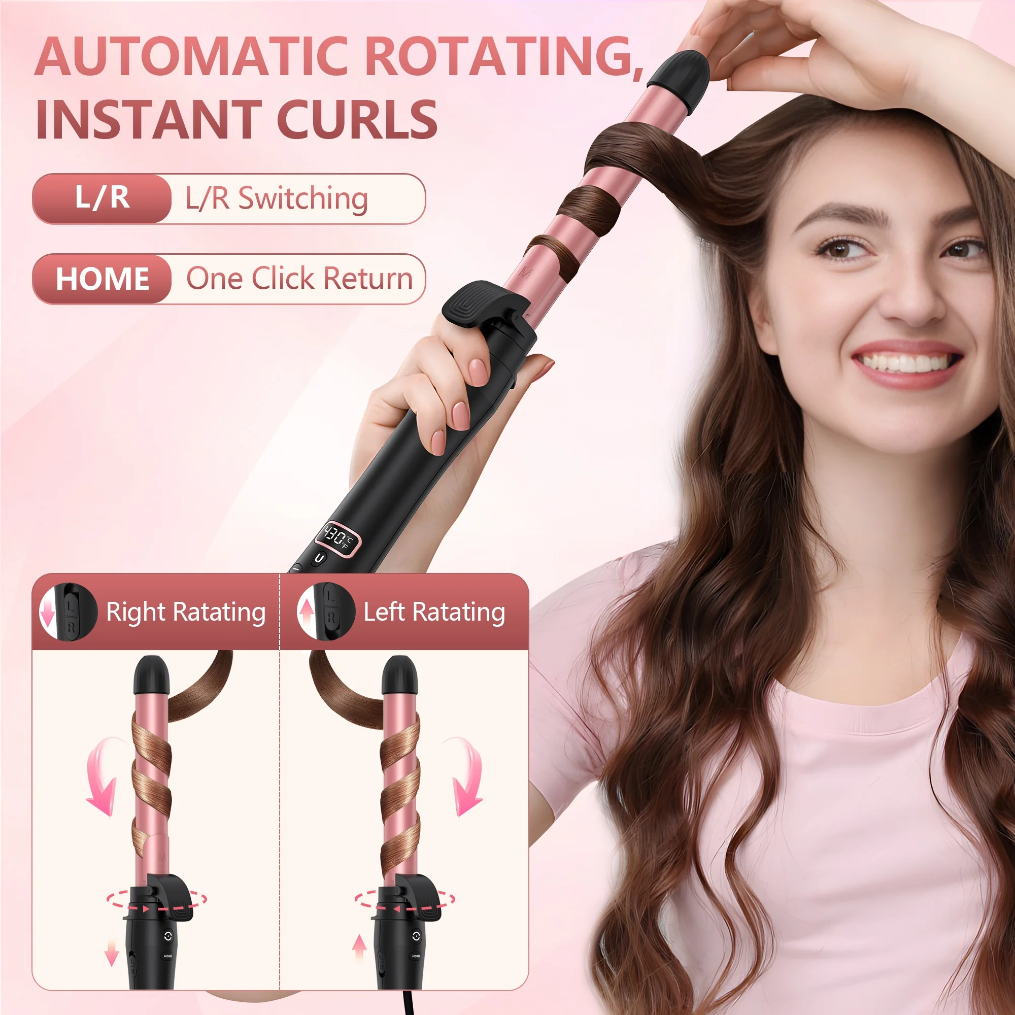 RACCOMB 0.75" 1" 1.25" Auto Rotating Curling Iron, 320°F to 430°F, 100-240V, for Waves, Beach Curls - Image 5