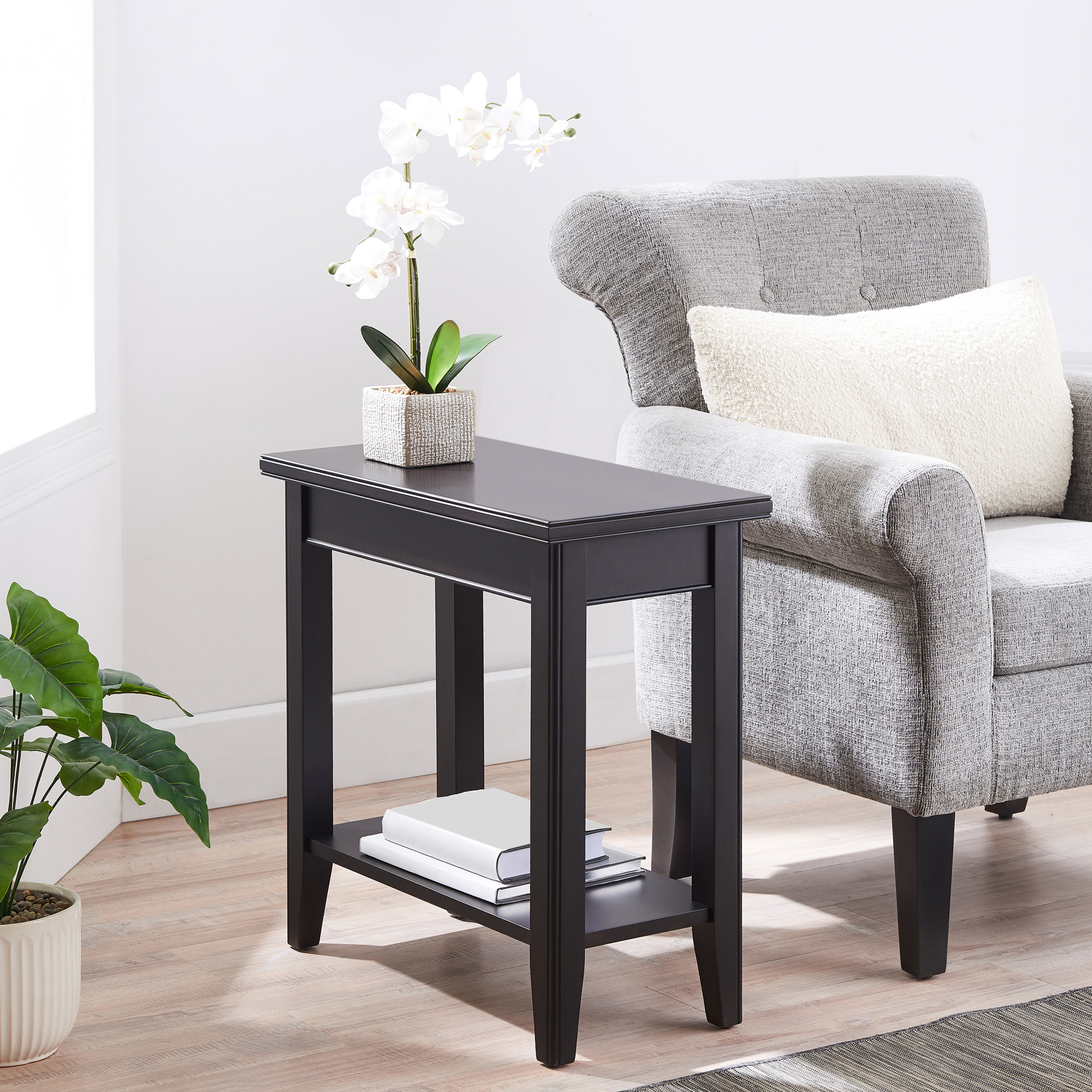 Leick Home Solid Wood Laurent 12" Narrow End Table with Shelf, Black - Image 9
