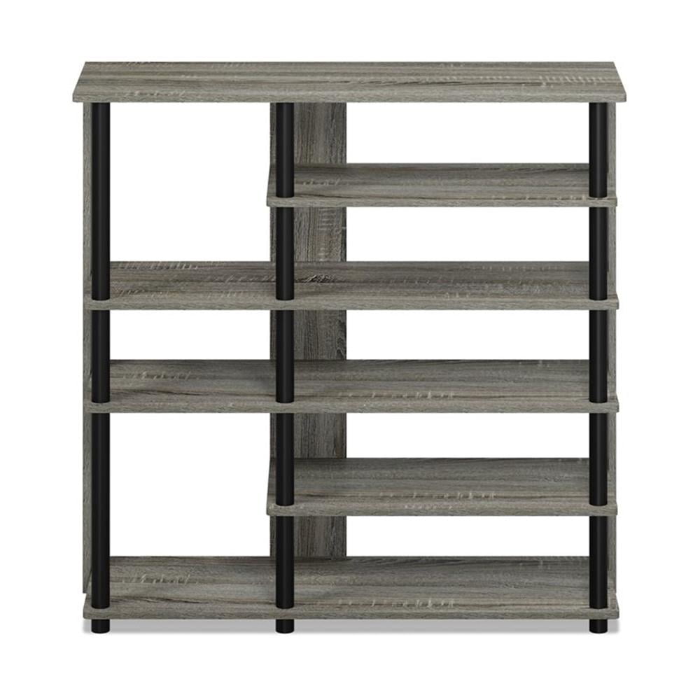 Furinno 6-Tier Turn-N-Tube Multi Storage Shoe Rack, Wood, Gray and Black - Image 3