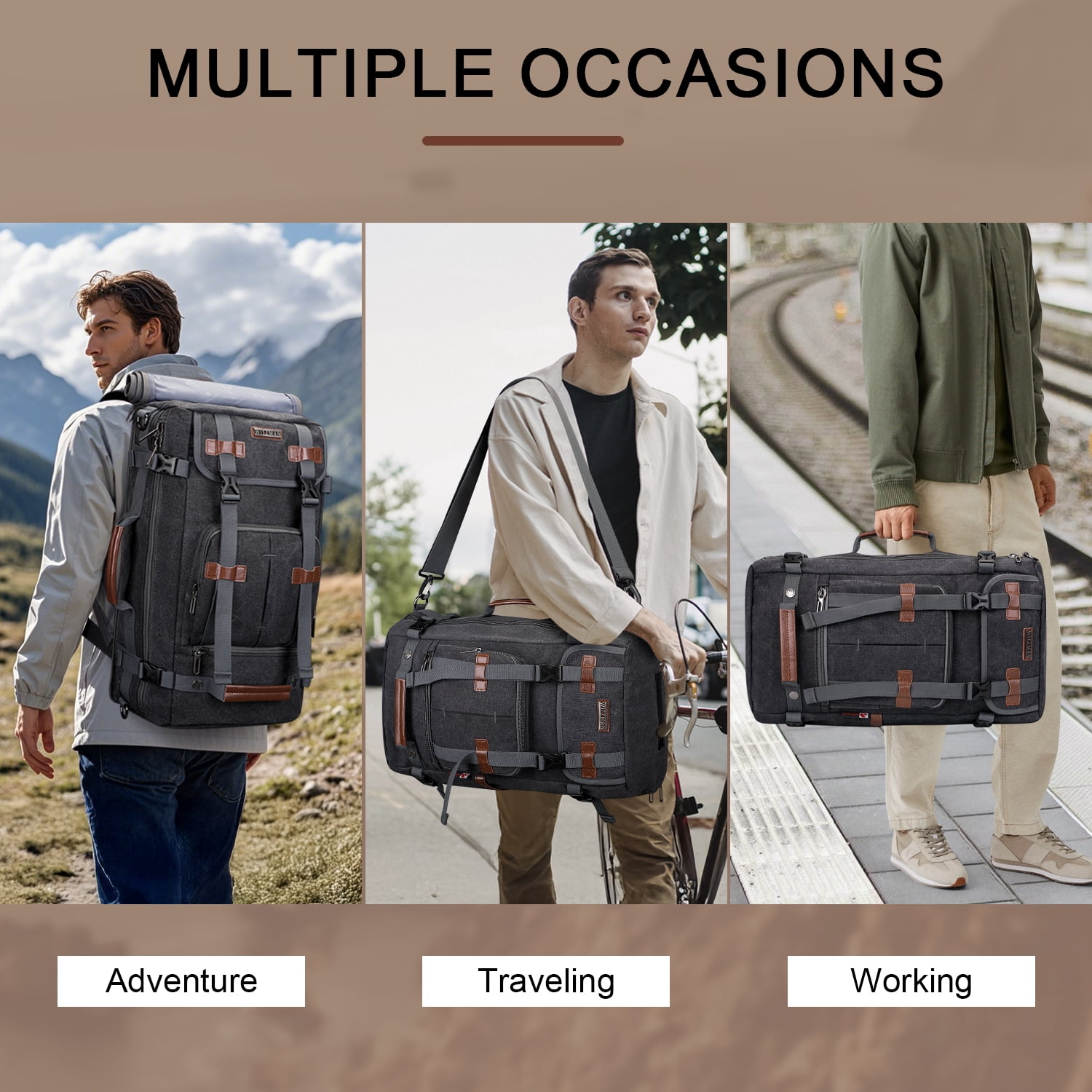 WITZMAN Travel Backpack for Men Large Canvas Backpack Luggage Carry on Duffel Bag A519-1 Black - Image 6