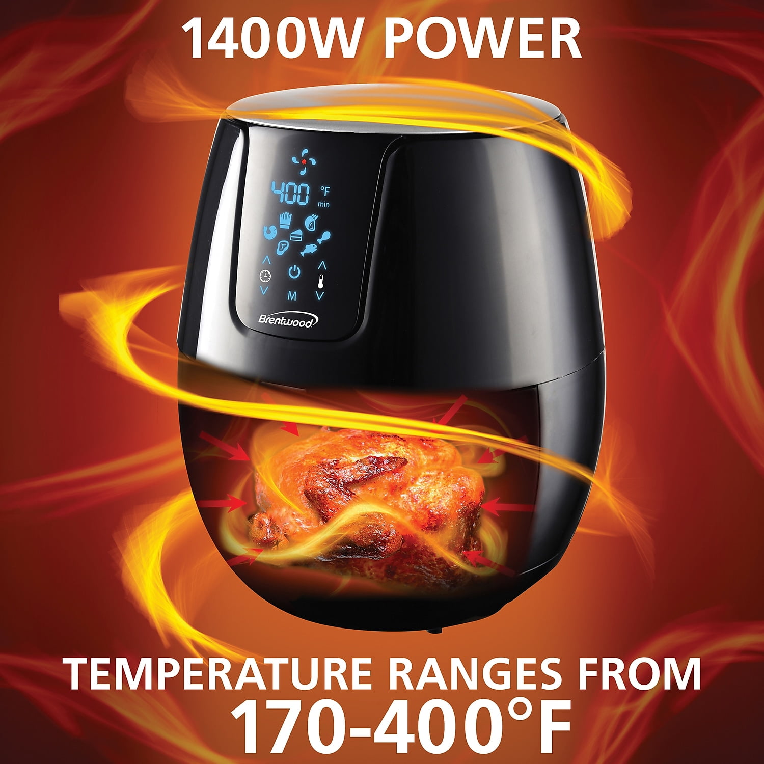 Brentwood Extra Large 1400 Watt 5 Quart Electric Digital Air Fryer with Temperature Control in Black - Image 4