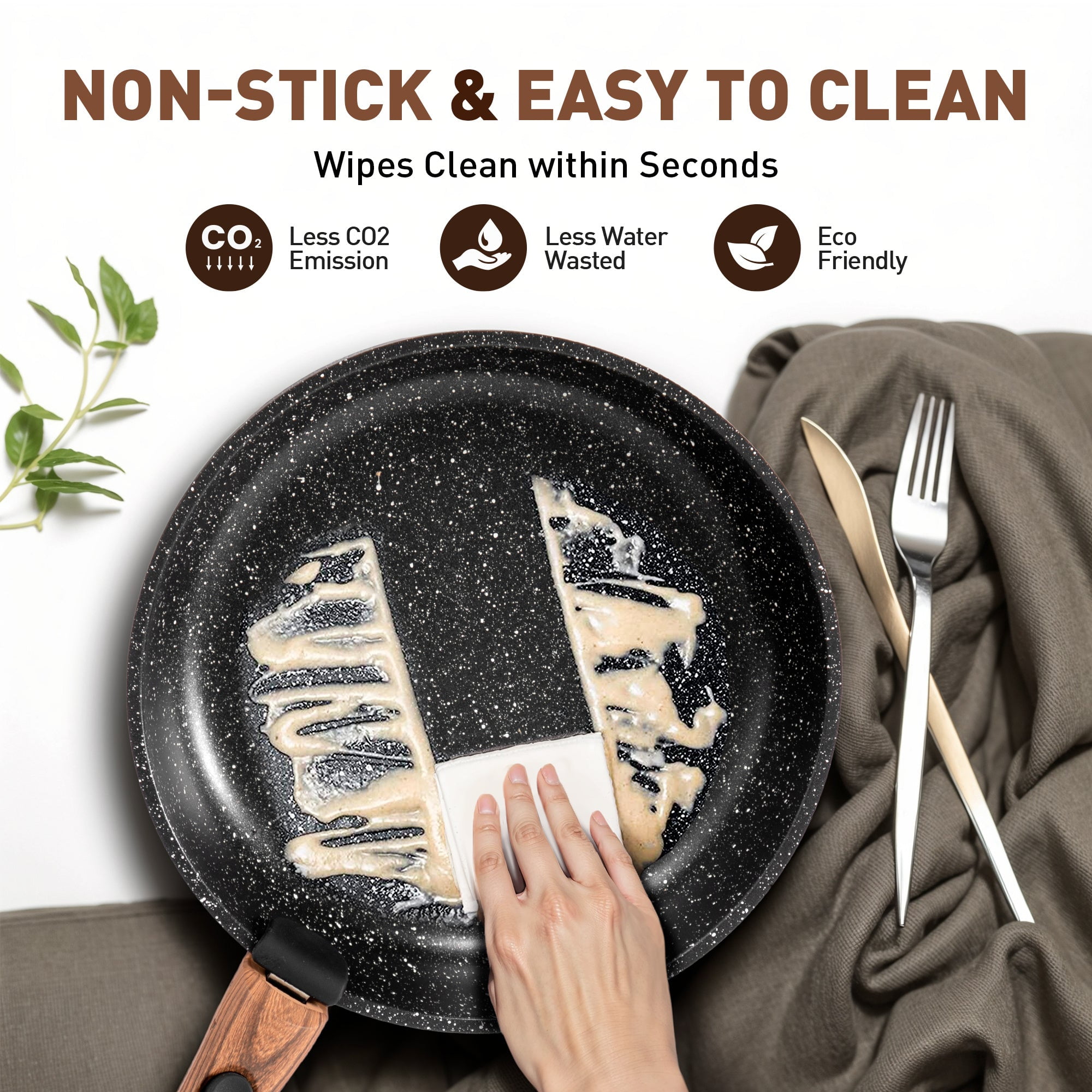 MF Studio 10 Pieces Removable Handle Nonstick Cookware Set, Induction-Safe Granite Pots and Pans, Black - Image 4