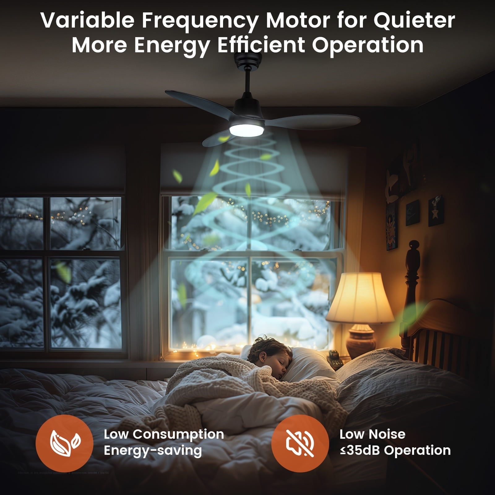 BLITZWILL Ceiling Fans with Lights and Remote & App Control,42 inch Modern Ceiling Fans,3 Reversible Blades Dimmable Noiseless, for Bedroom Kitchen Patio,Black - Image 7