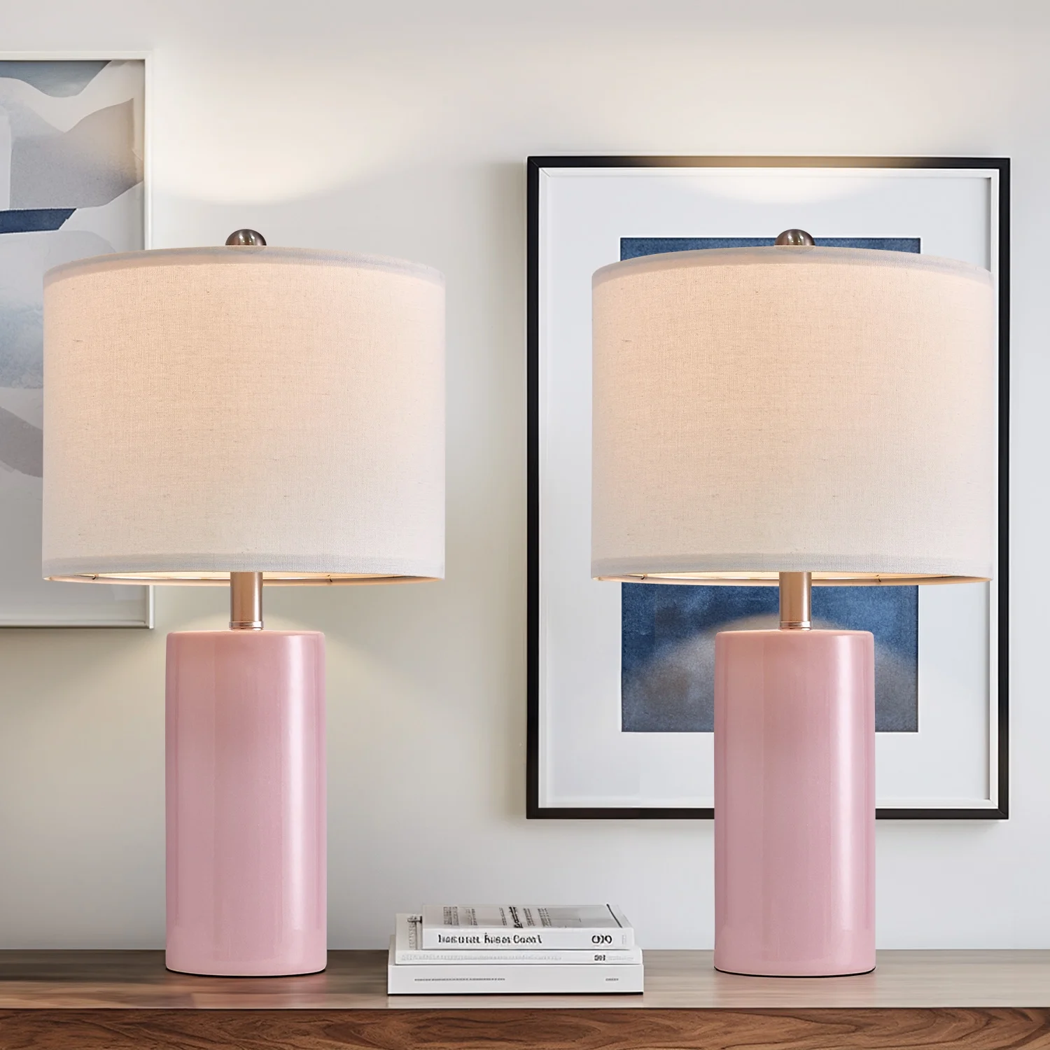 Oneach Ceramic Pink Table Lamps Set of 2 for Living Room Bedroom 22" Modern Bedside Nightstand Lamp - Image 5