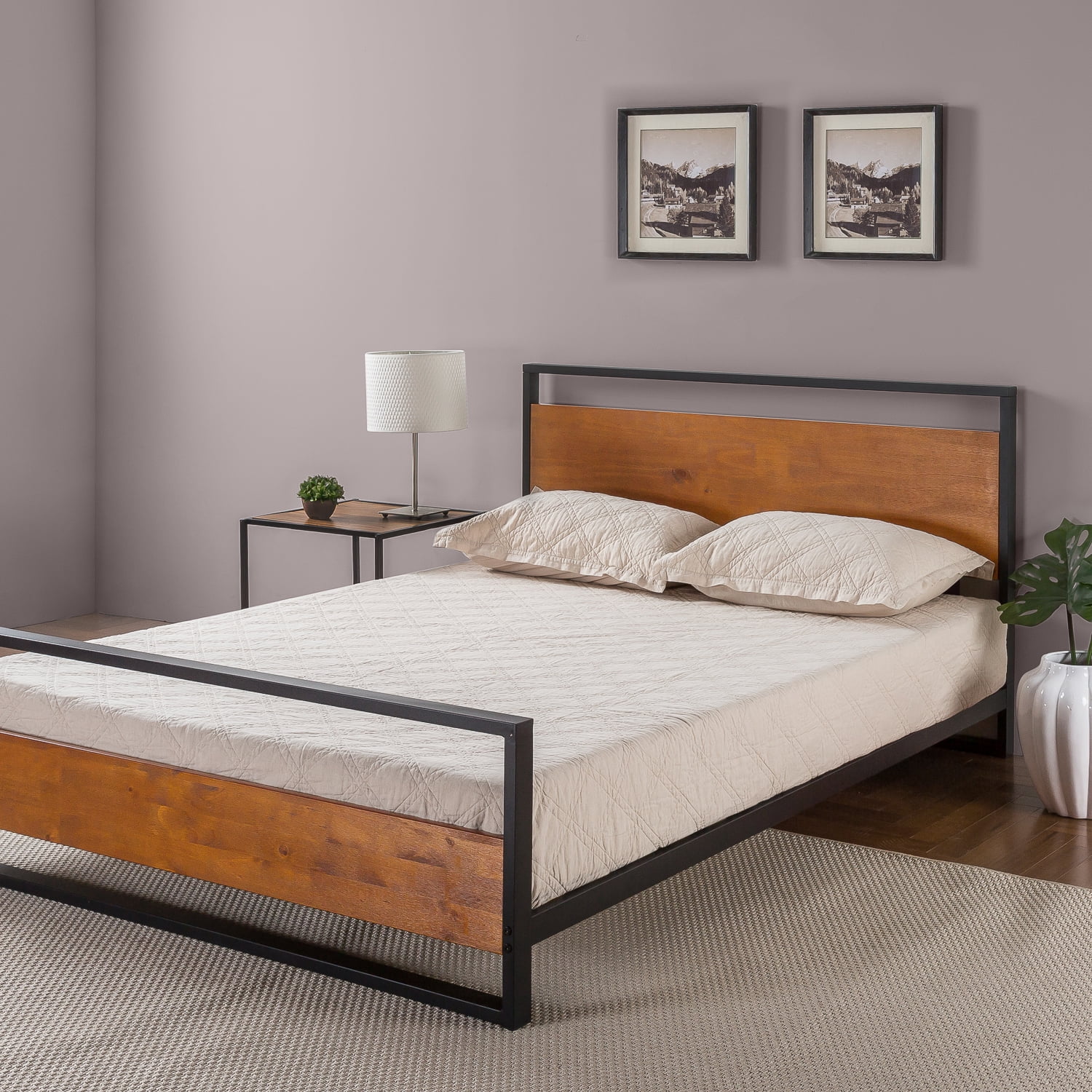 Zinus Suzanne 37" Metal and Wood Platform Bed with Headboard, Twin - Image 5