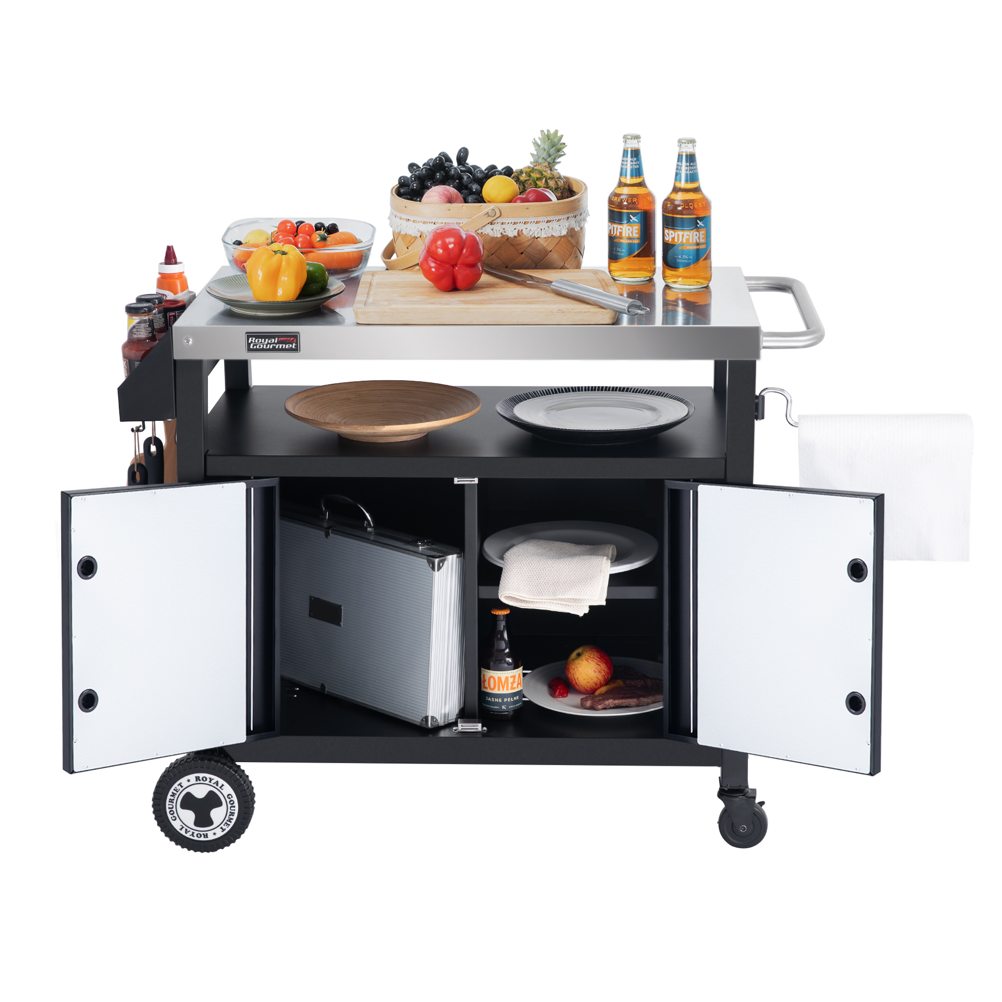 Royal Gourmet PC3403S Movable Kitchen Island Cart, Outdoor Grill Table, Grill Prep Table with Storage - Image 10