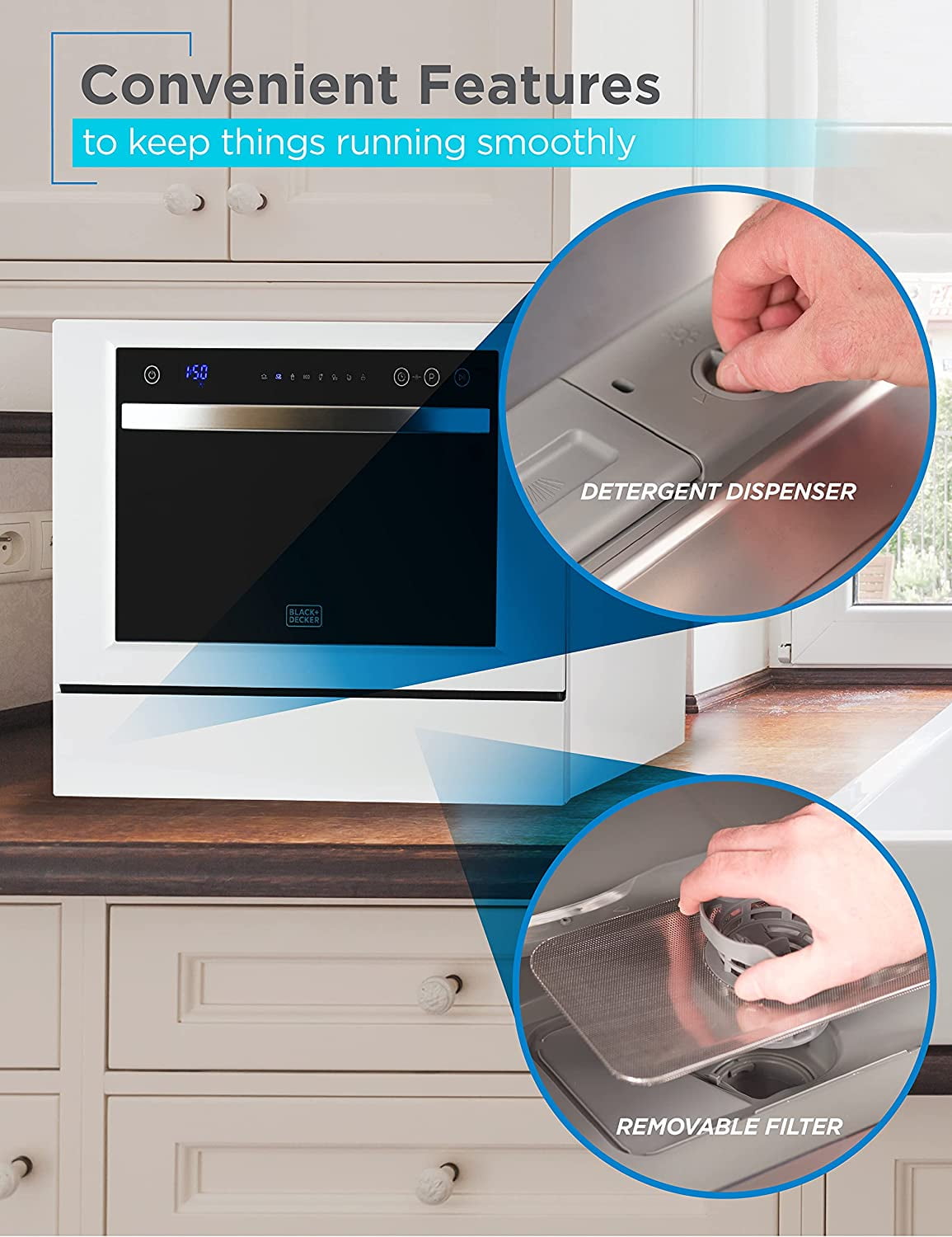 BLACK+DECKER BCD6W Compact Countertop Dishwasher, 6 Place Settings, White - Image 4