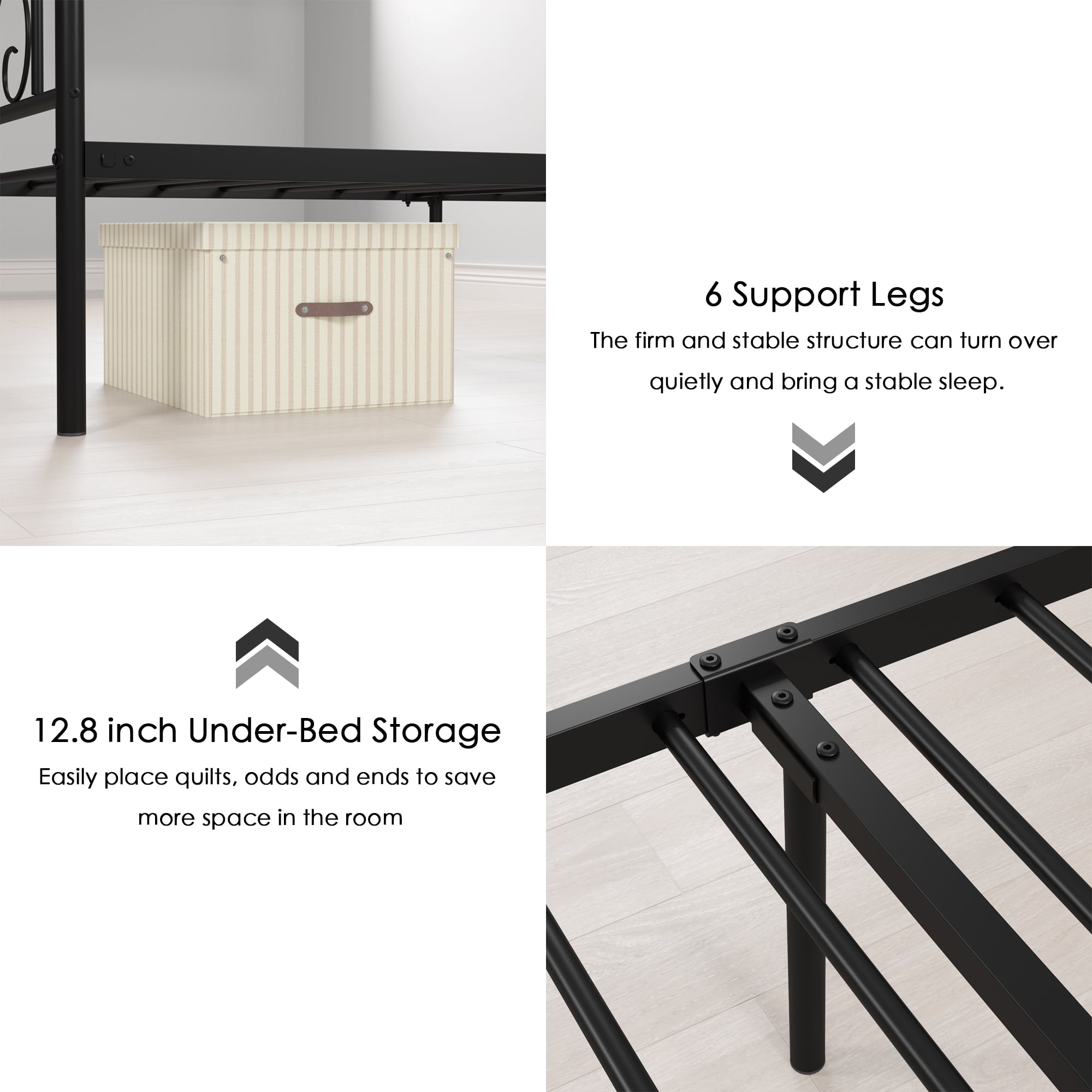 Yoneston Platform Metal Bed Frame Foundation Headboard Bedroom Furniture Twin Size - Black - Image 7