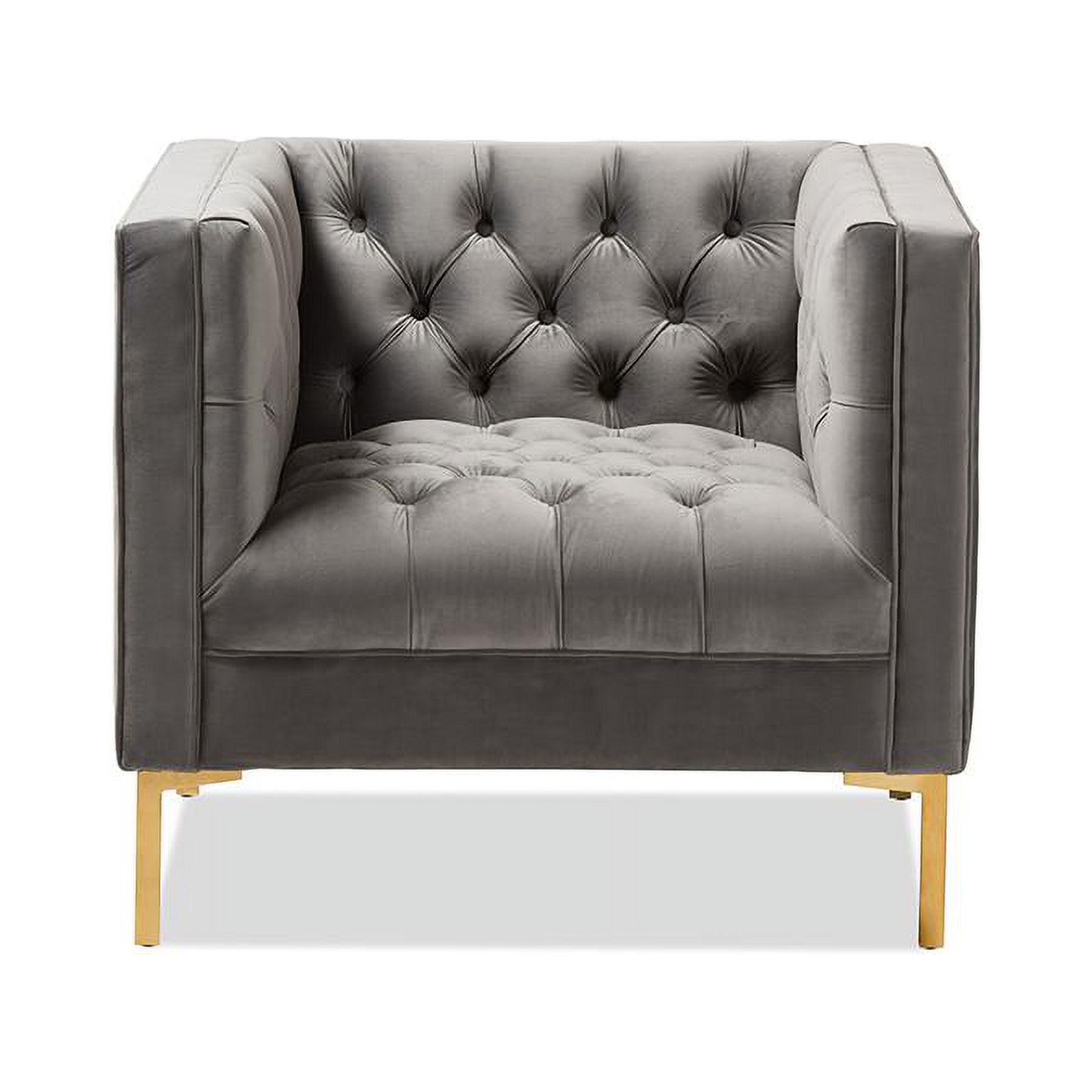 Baxton Studio Zanetta Luxe and Glamour Grey Velvet Upholstered Gold Finished Lounge Chair - Image 3