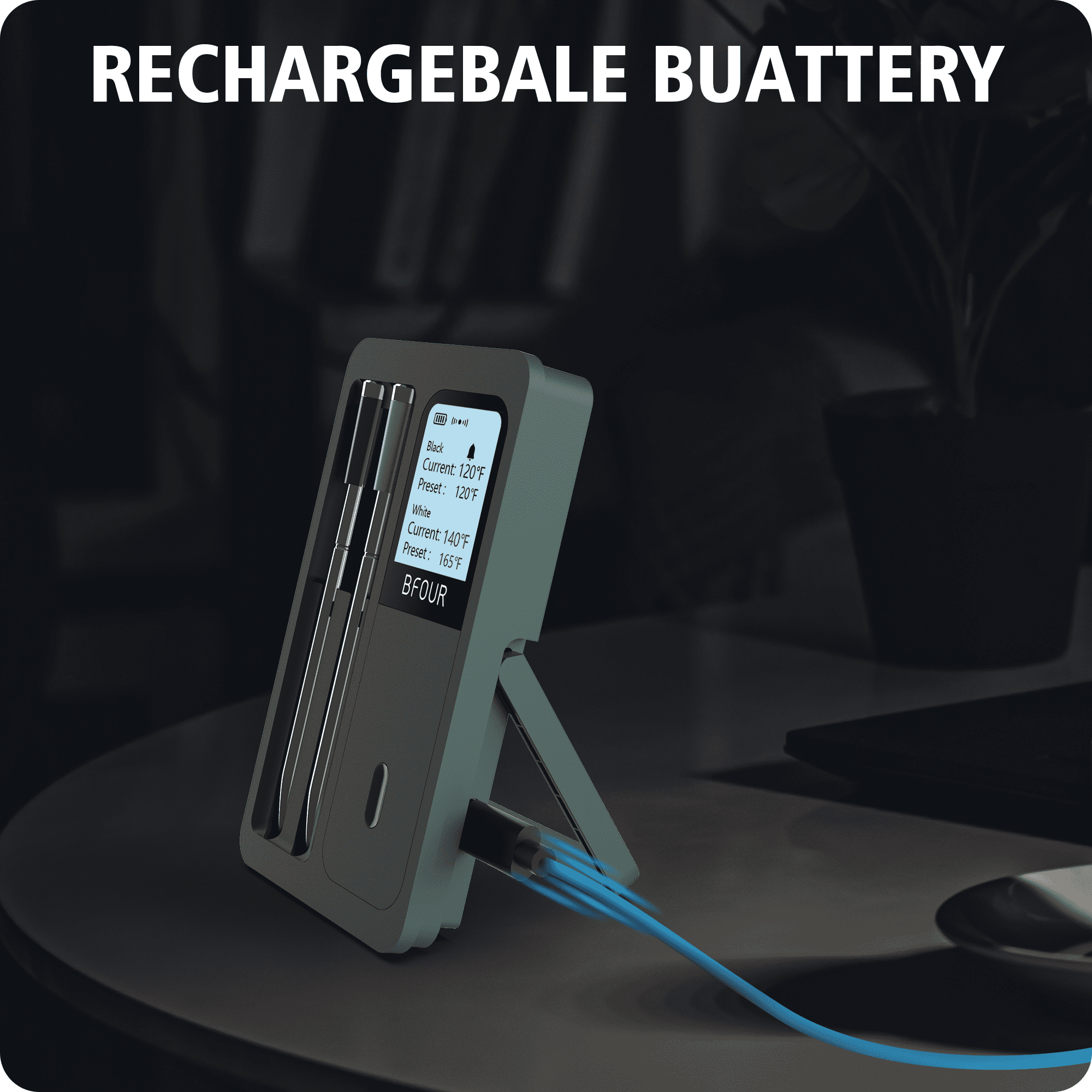 BFOUR 2 Probe Bluetooth Wireless Meat Thermometer for BBQ Oven Grill Kitchen Smoker Rotisserie - Image 3