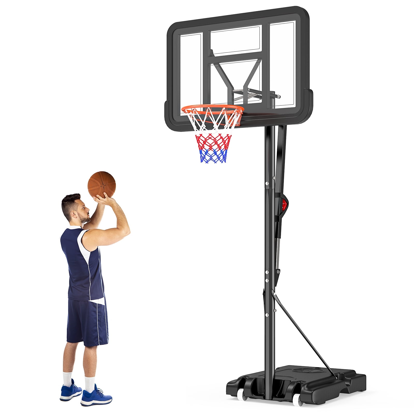 GIKPAL Portable Basketball Hoop System,Quickly Height Adjustable 4.9-10FT with 44" Shatterproof PVC Backboard for Kids/Teenagers /Adults Indoor Outdoor with Wheels - Image 6