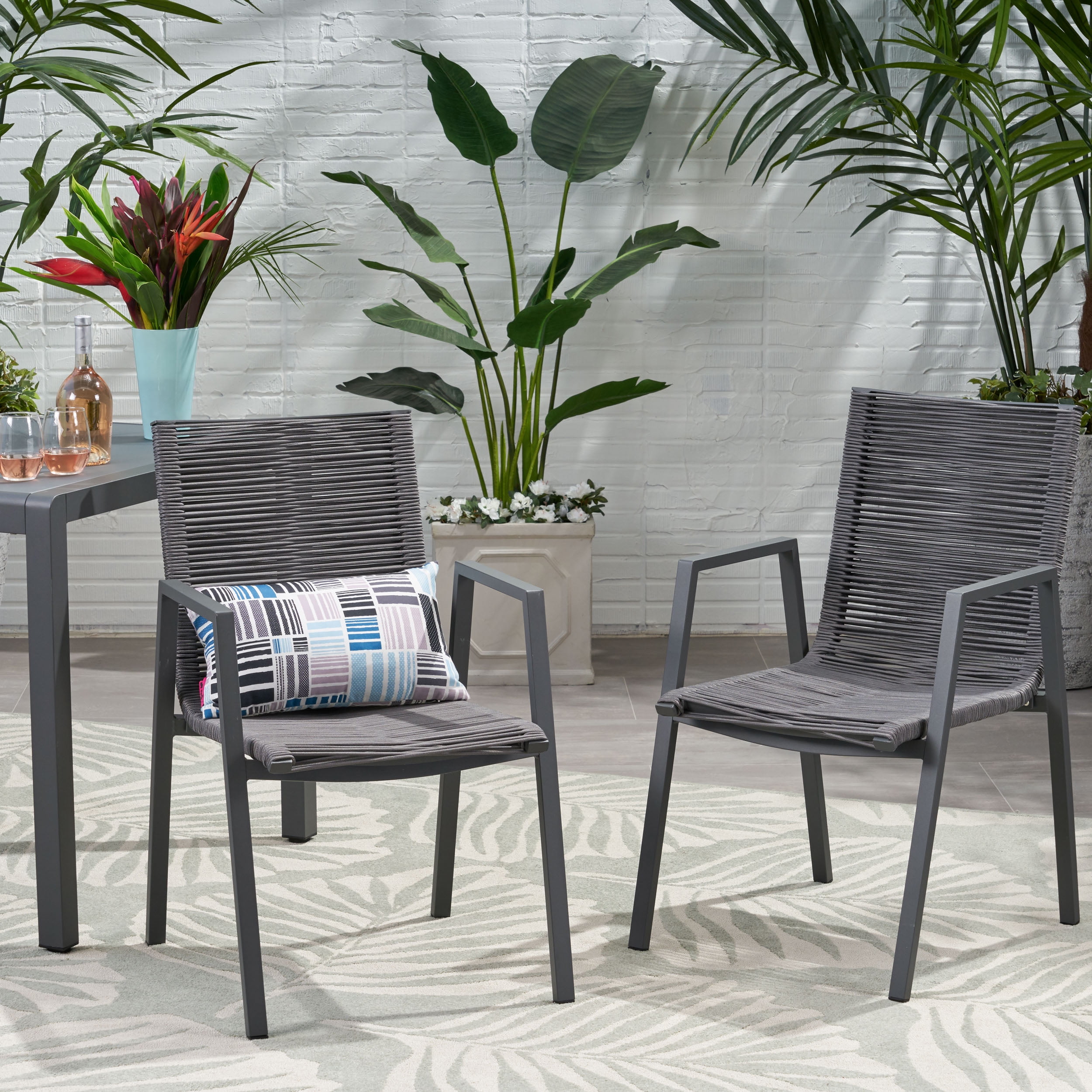 Noble House Deloris Outdoor Aluminum Dining Chair in Gray (Set of 2) - Image 2