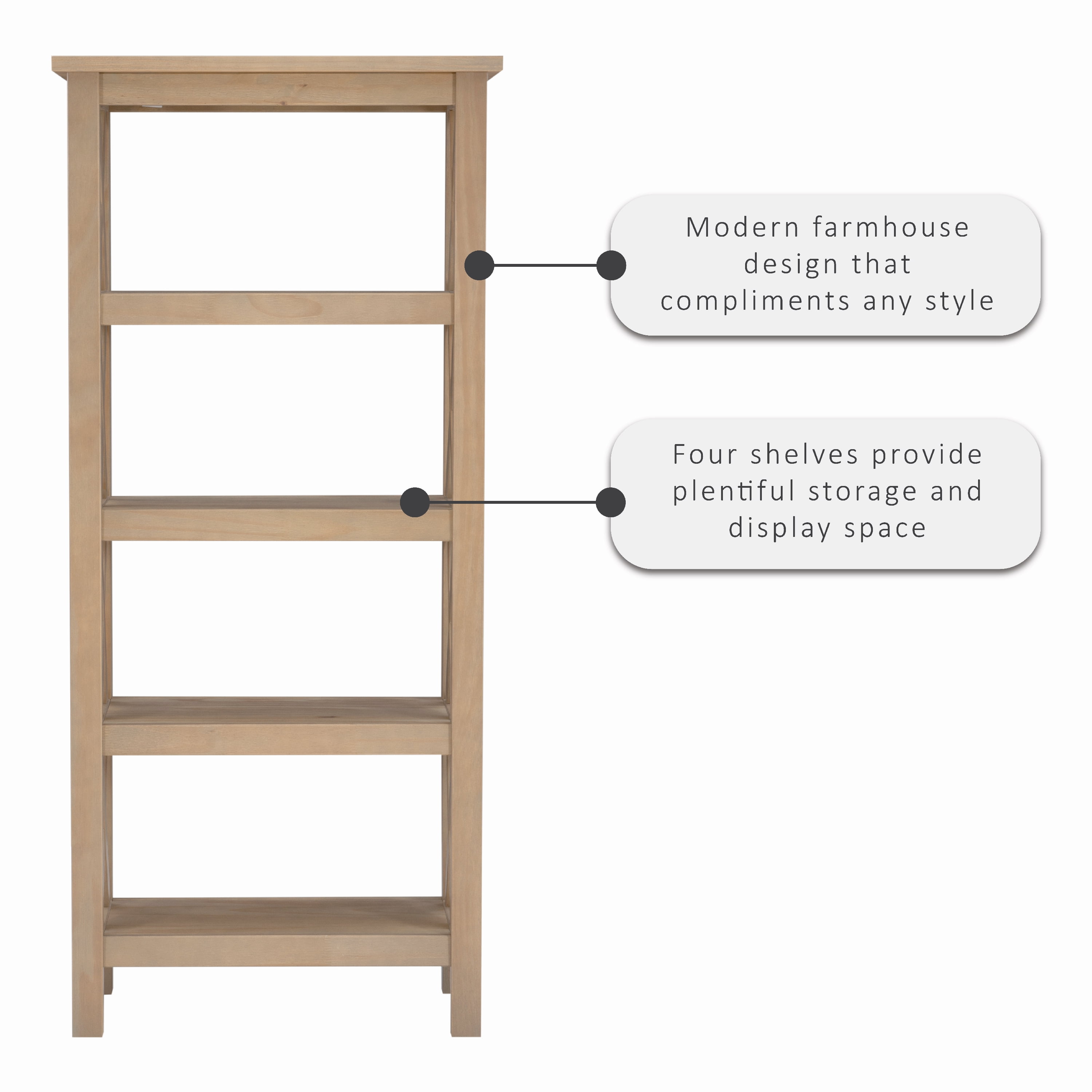 Linon Edmiston 4-Shelf Bookcase, 54" Tall, Driftwood - Image 11