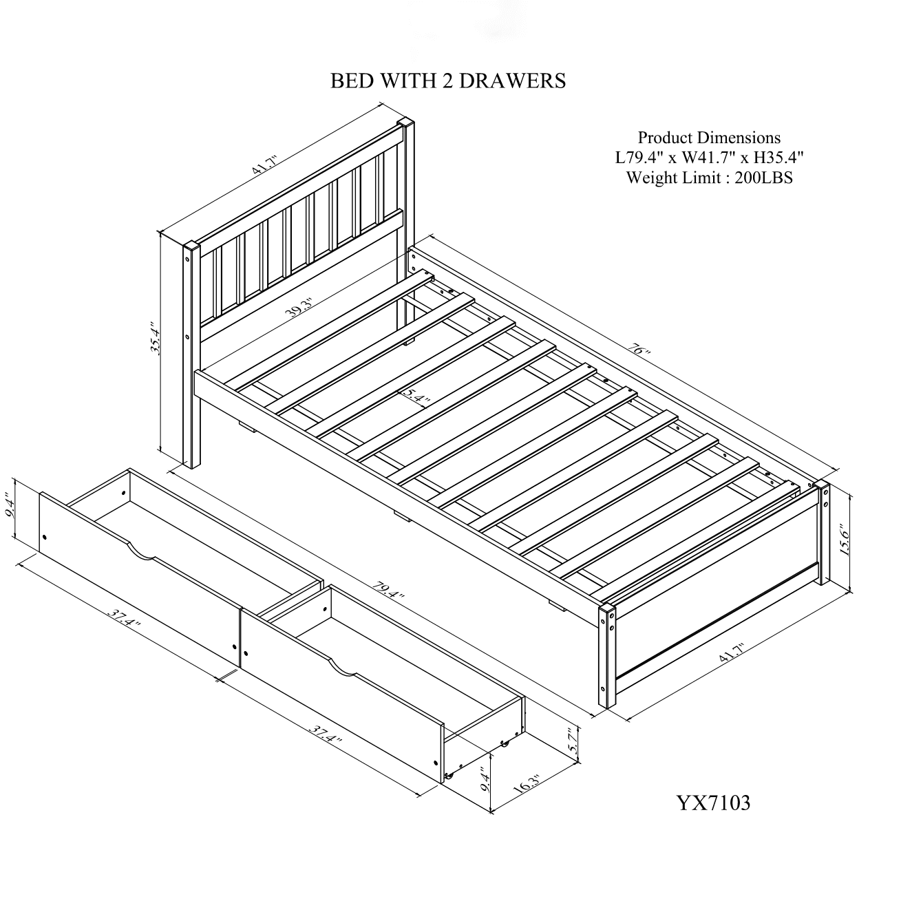 Miniyam Wood Twin Bed with Storage Drawers for Kids and Teens, White - Image 2