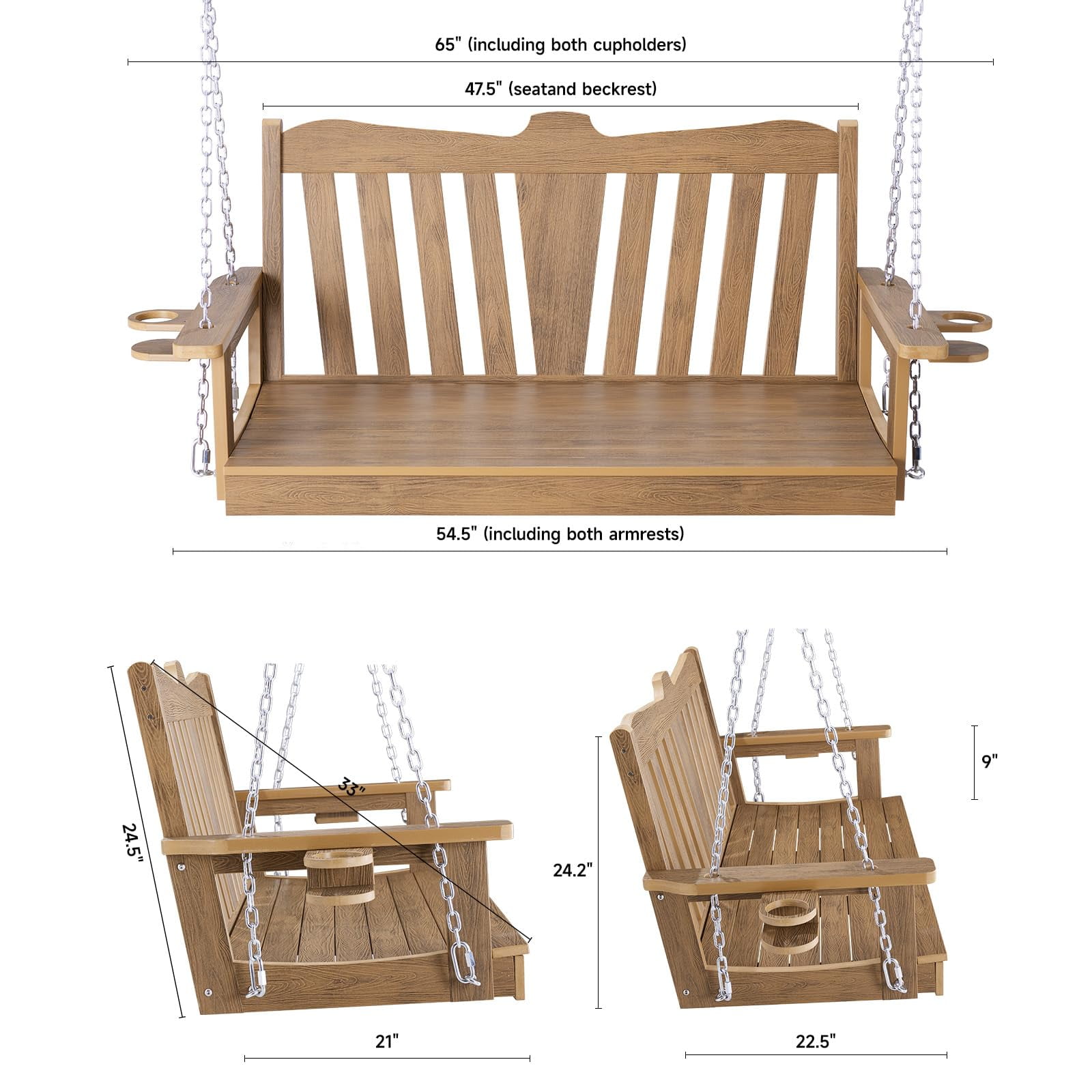 Naipo Upgraded Patio HDPS Porch Swings 2-Seater for Outdoor Lawns Garden Yard, Outdoor Patios Swing Can Hold Up to 800lbs, Swing Chair Bench with Adjustment Hanging Chains for Outdoors - Image 2