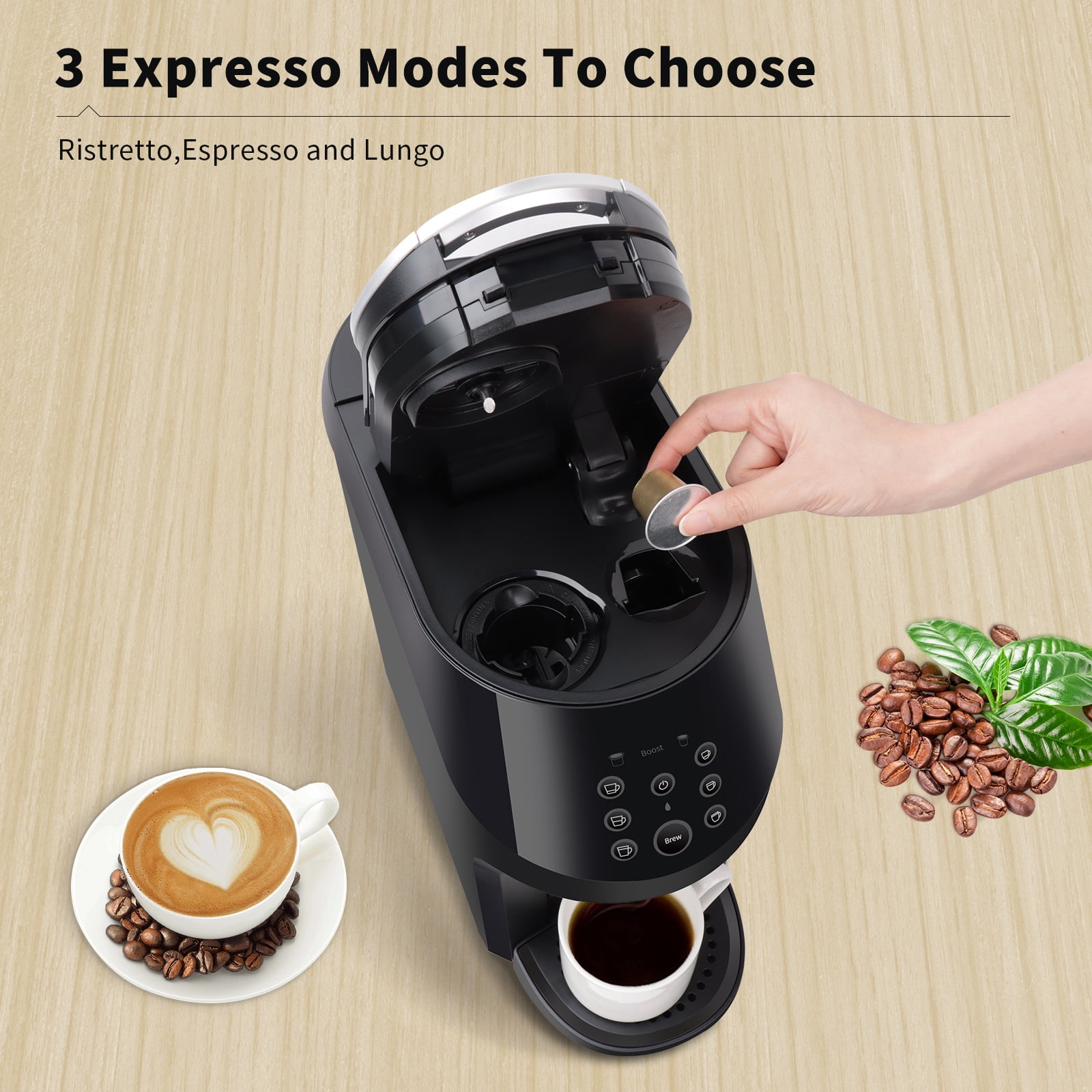 3-in-1 Coffee Maker, Coffee and Espresso Machine Combo for Nespresso, K-Cup Pod and Ground Coffee, Coffee Machine Compatible with Nespresso Capsules OriginalLine, 19 Bar Pressure Pump, 6 Brew Sizes - Image 3