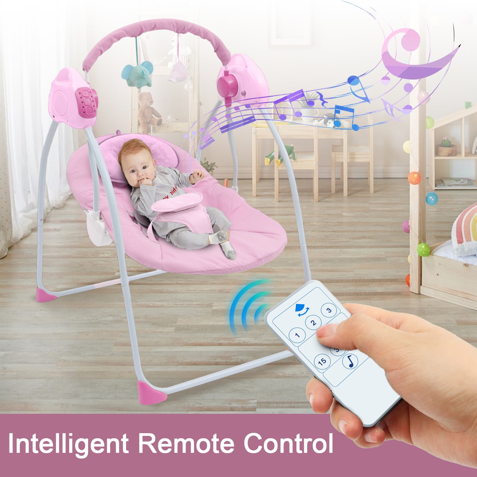 YANAOFFE Electric Baby Swing for Infant Bluetooth Swing with Music,Remote Control,4 Speeds, Pink - Image 2