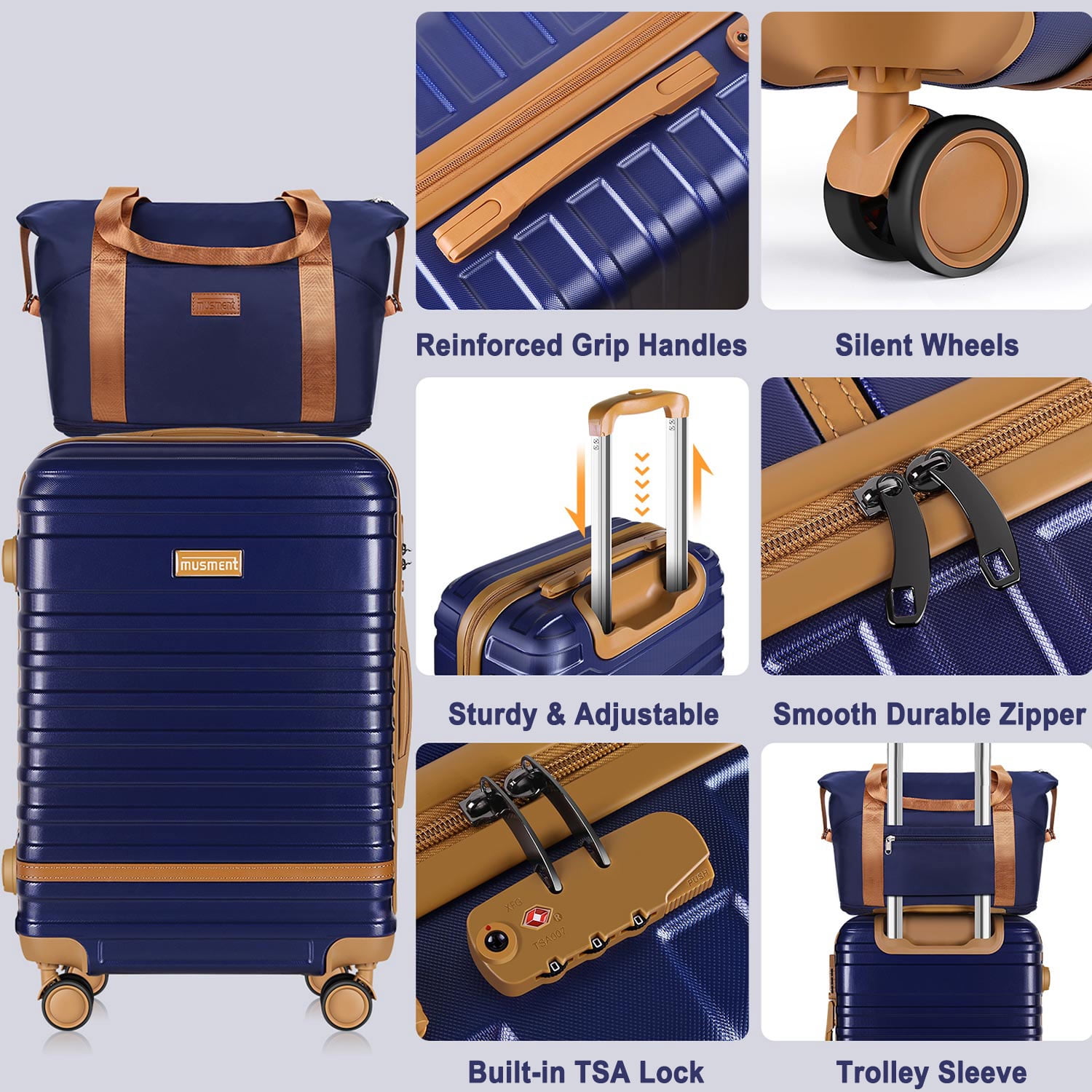 Expandable Suitcase Set Luggage Sets, 20 inch Carry On Luggage with TSA Lock and Double Spinner Wheels,(Deep Blue,3 PCS set ) - Image 3