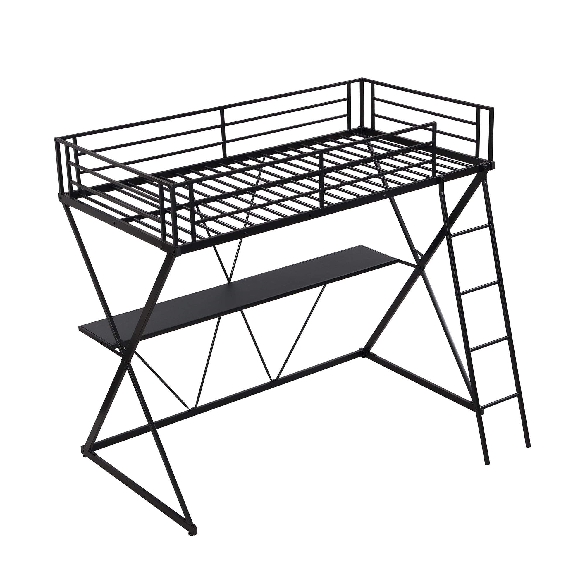 EUROCO Steel Twin Loft Bed with Desk and Ladder, X-Shaped Frame for Kids Teens, Black - Image 8