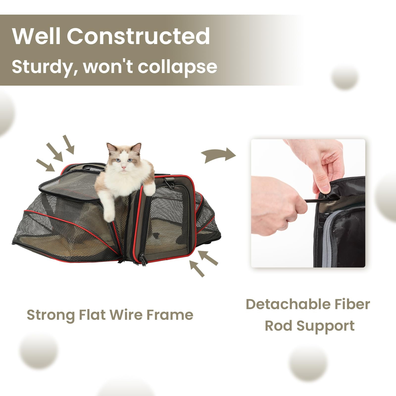 Petsfit 17" x 11" x 11" Expandable Cat Carrier, Collapsible Portable Soft-Sided Pet Carrier ,TSA Airline Approved,Brown - Image 6