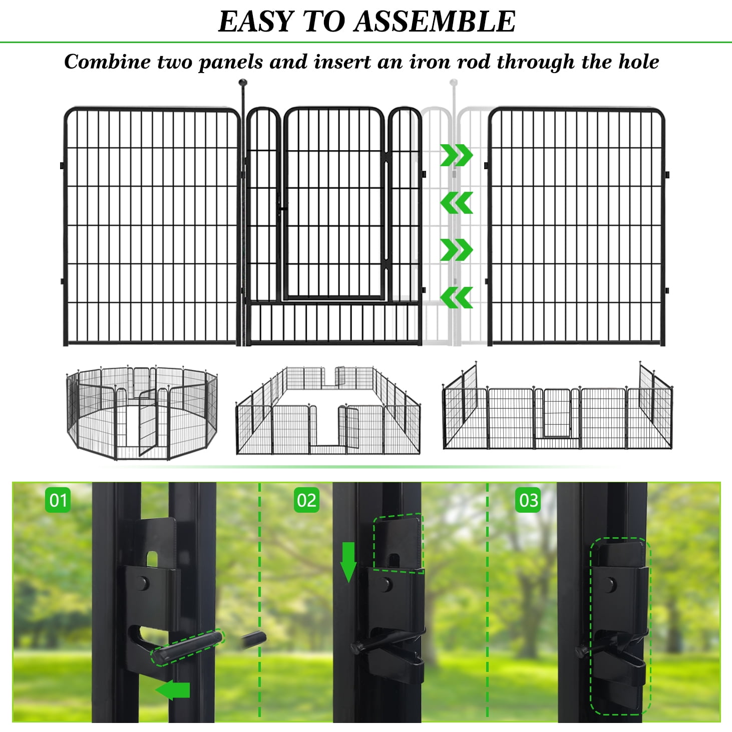 Decorative Garden Metal Fence Black 23ft(L)×40in(H) 10 Panels Wire Rustproof Folding Animal Barrier Border Heavy Duty Iron Landscape Edging Privacy Fencing Patio Flower Bed for Yard Dog Outdoor Fence - Image 4
