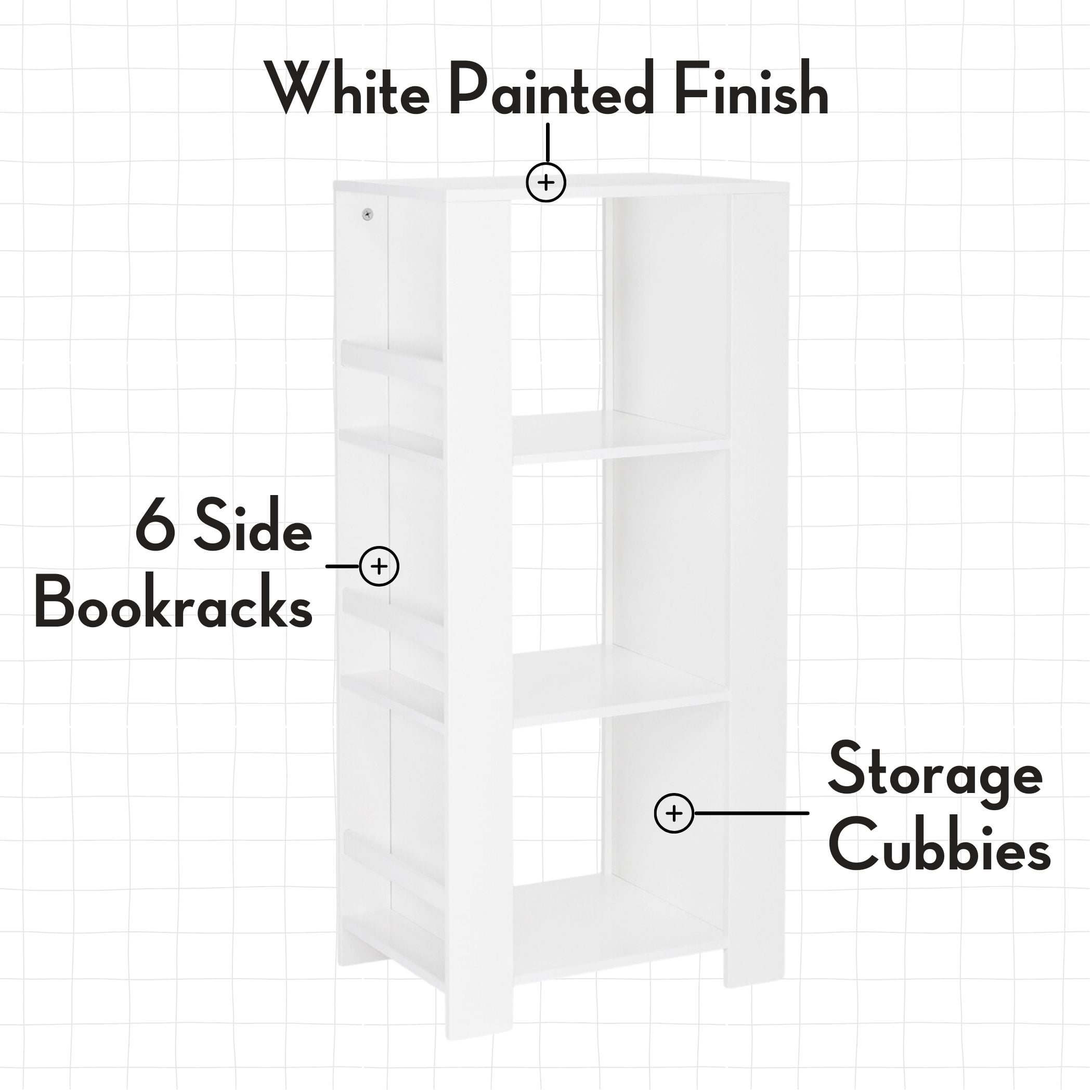 RiverRidge Kids Bookshelf Toy Organizer Tower with 3 Cubbies and 6 Bookracks - White - Image 3