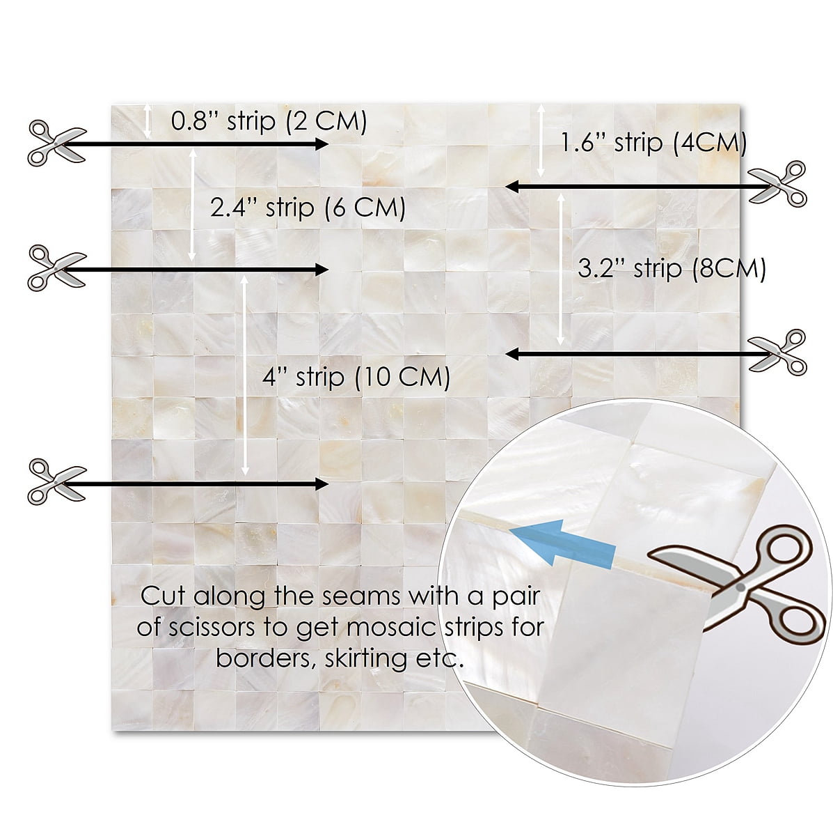 Acopelo Peel and Stick Mother of Pearl Mosaic Tile Natural White 12" x 12" for Backsplash, Kitchen Wall, Fireplace - 6 Tiles - Image 2