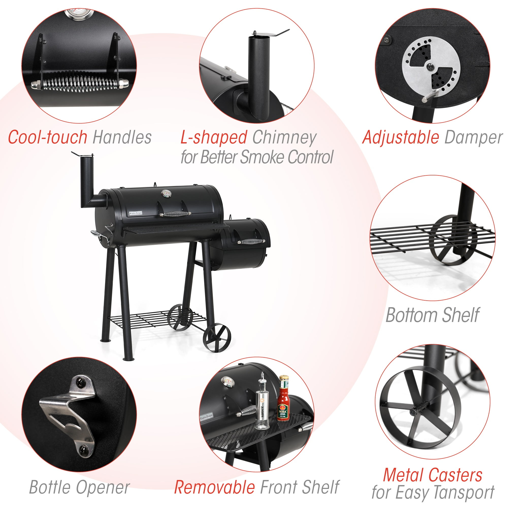 Summit Living 28'' BBQ Charcoal Grill with Offset Smoker for Backyard and Camping - Image 2