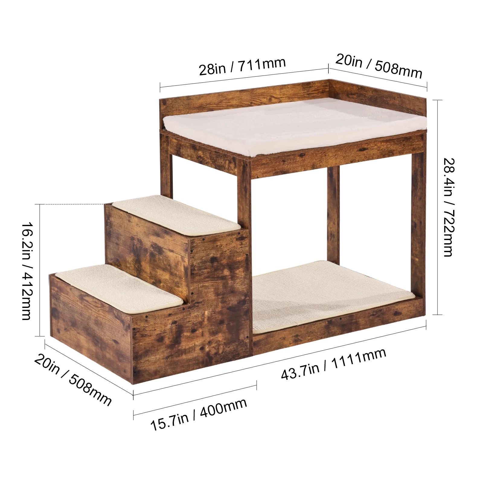 KFFKFF Animal Double-Deck Bed with Steps, Canine/Feline Lookout for Elevated Beds and Sofas, Mid-Sized Three-Tier Pet Resting Sofa, Suitable for Contemporary Residences (Antique Brown) - Image 8