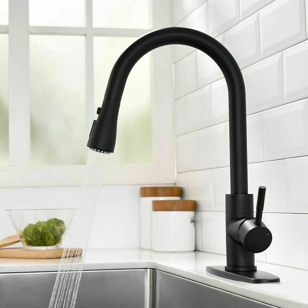 Zovajonia Matte Black Touch On Kitchen Sink Faucet Pull Down Sprayer Swivel Tap W/Plate - Image 8