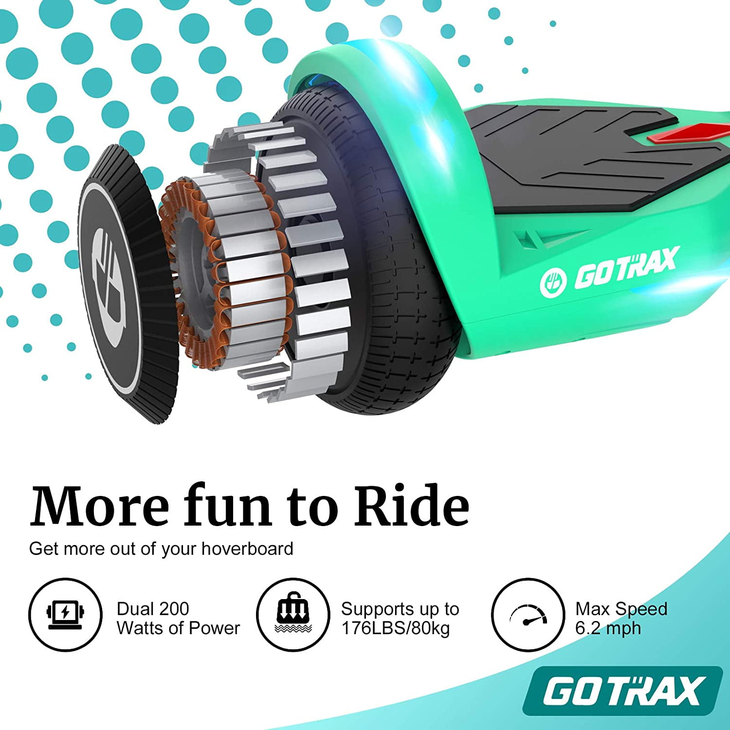 GOTRAX NOVA Hoverboard for Kids Ages 6+, 200W 6.5" LED Wheels&6.25mph HoverBoard for Kids, Teal - Image 4