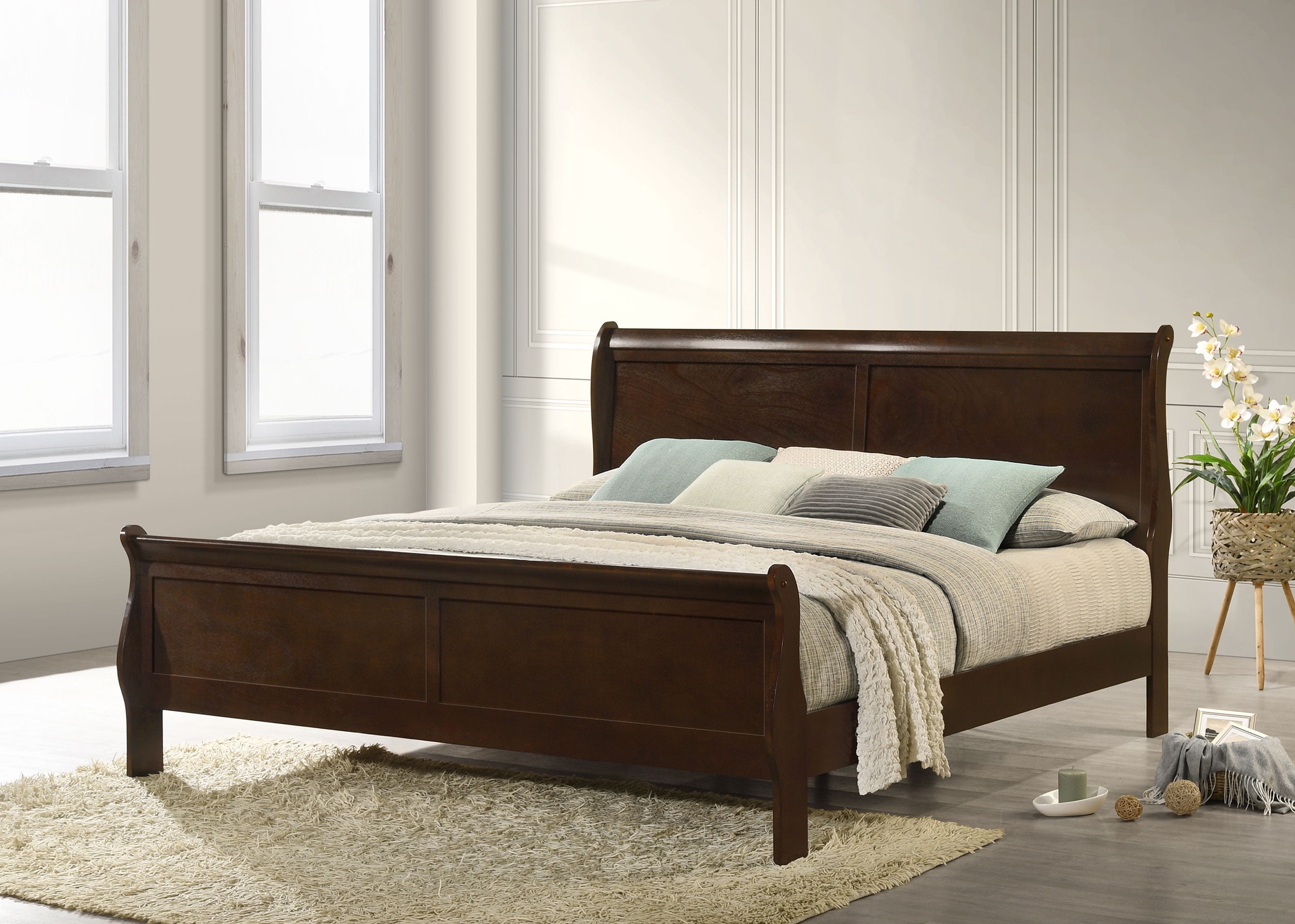 Louis Philippe Eastern King Panel Sleigh Bed Cappuccino - Image 3