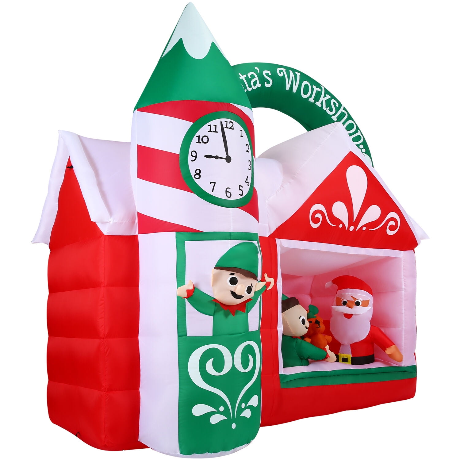 Fraser Hill Farm 7 ft Pre-Lit Inflatable Santa's Workshop, FHFSNTWRKSP071-L - Image 6