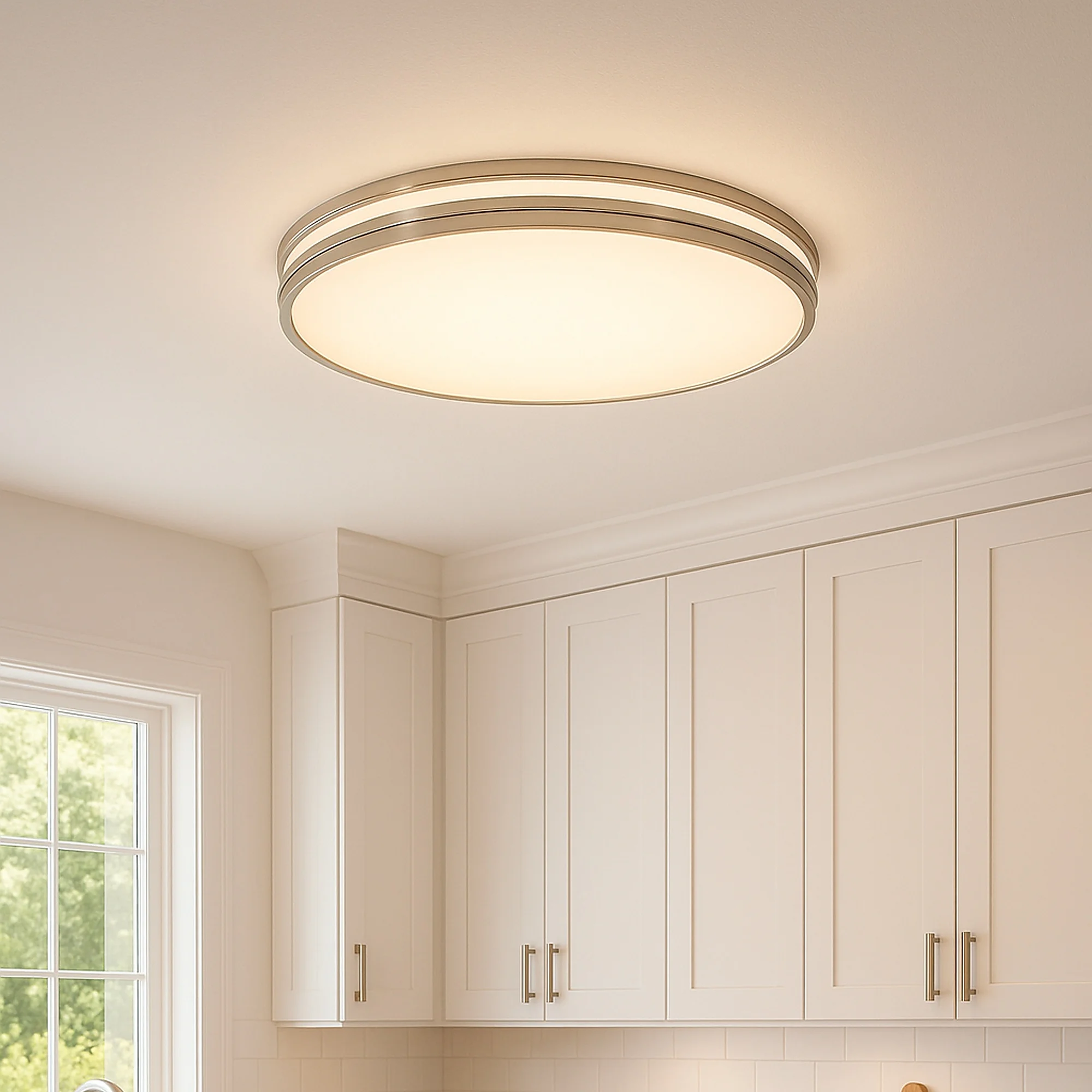 Design House Owens 32" Integrated LED Modern Dimmable 1 Light Brushed Nickel Flush Mount Ceiling Light with White Frosted Shade - Image 2