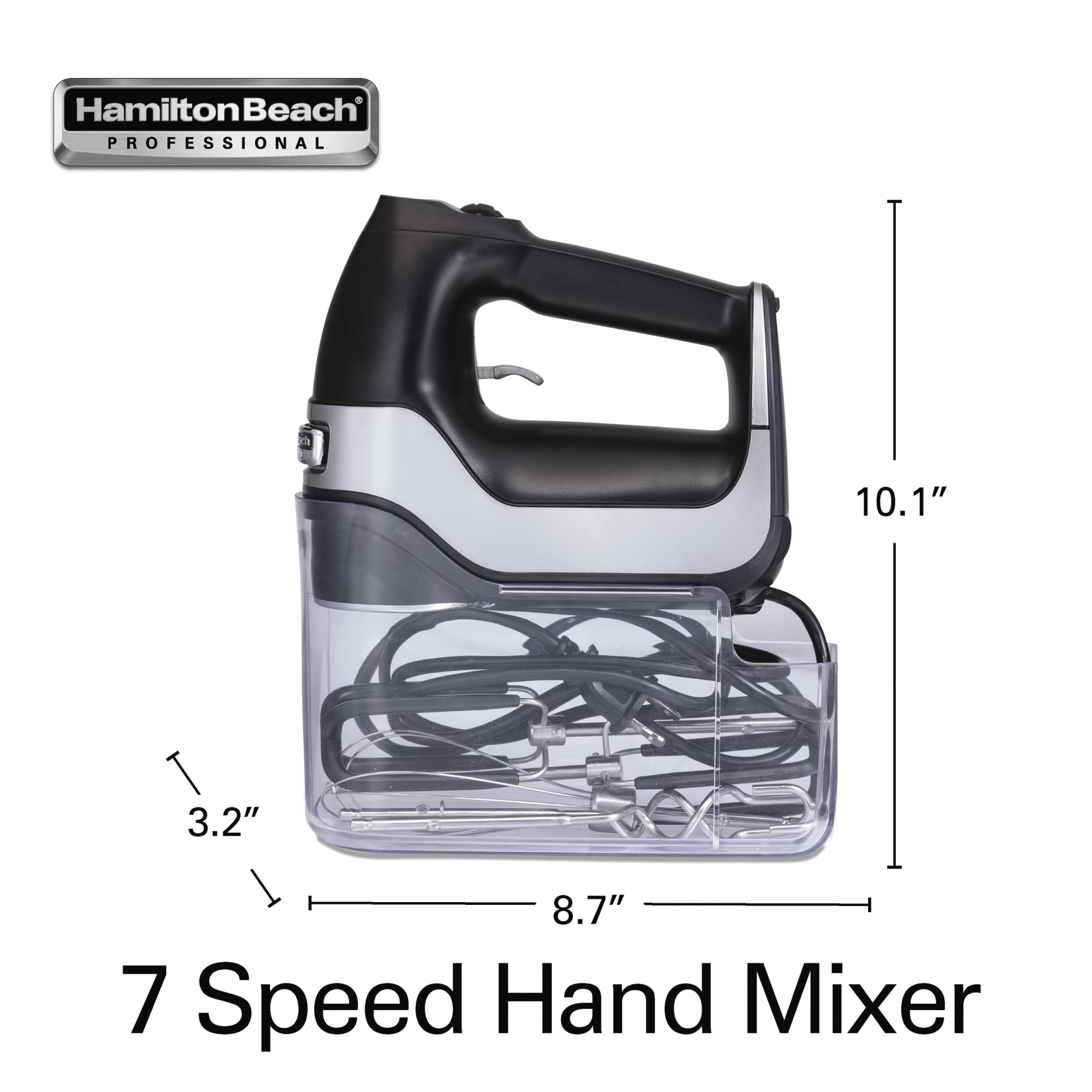 Hamilton Beach Professional 7-Speed Electric Hand Mixer, with SoftScrape Beaters, Whisk, Dough Hooks & Case, Black - Image 7